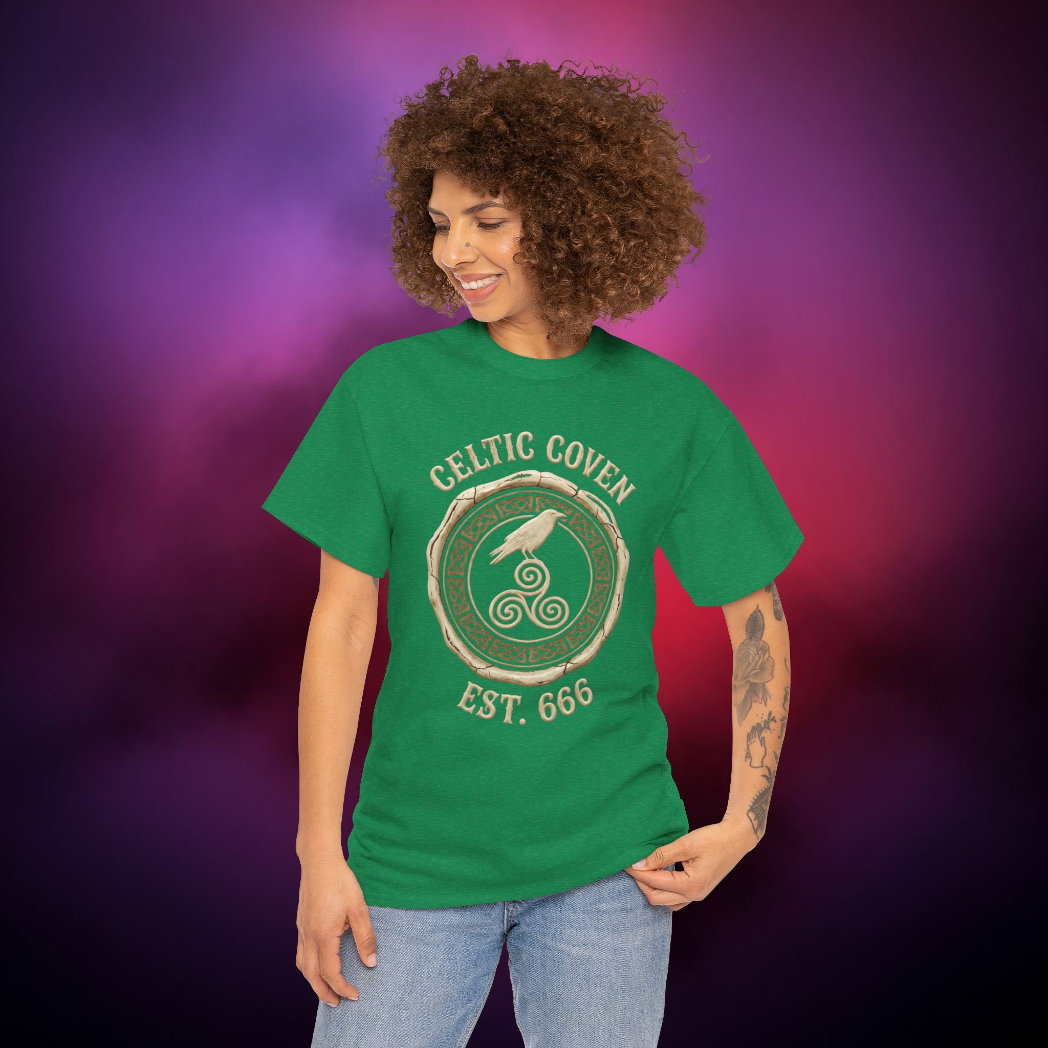 Celtic Coven T‑Shirt – Druidic Witch Sigil | Pagan Raven & Triskelion