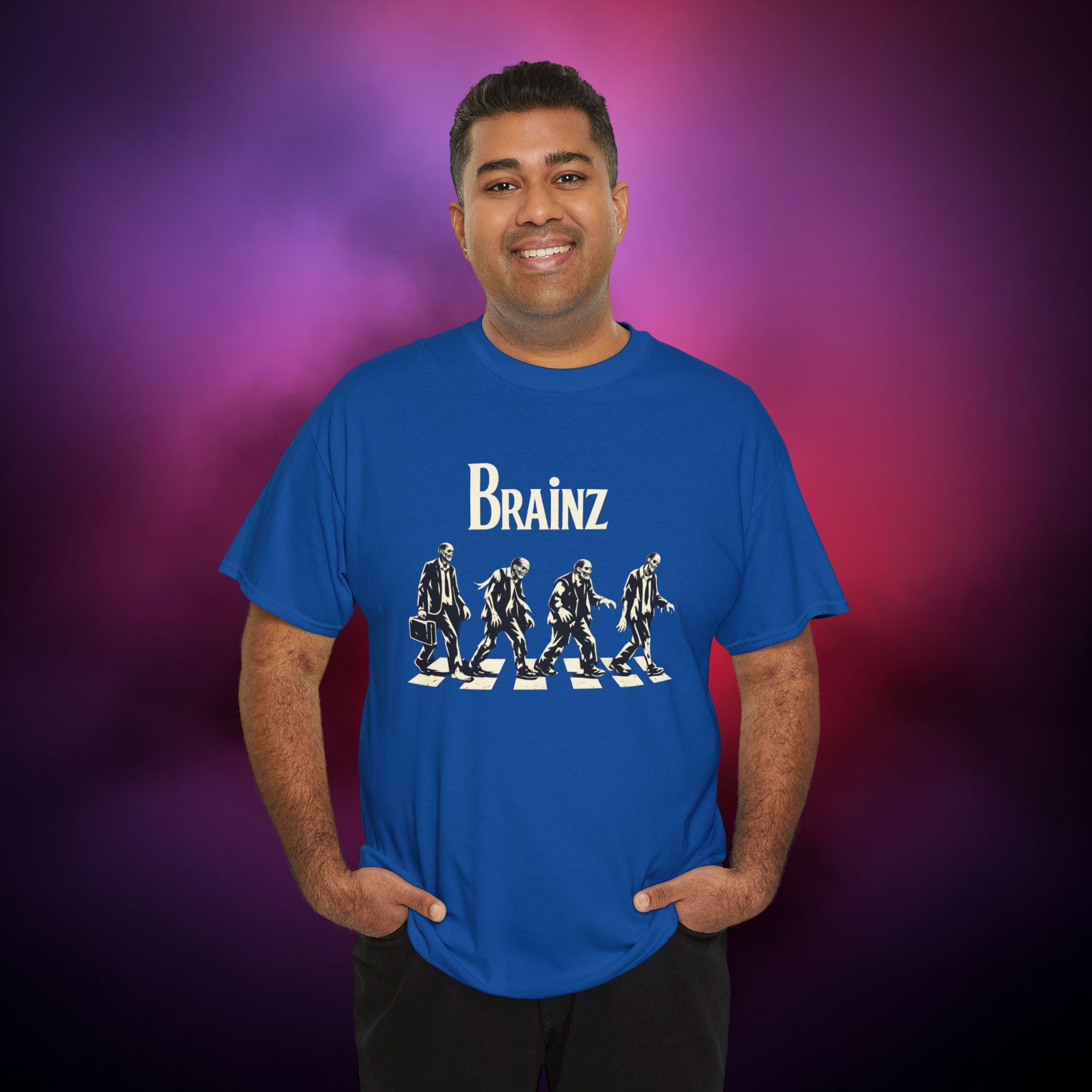 Brainz Zombie Crossing T-Shirt – Horror Parody Tee | Gothic Undead Street Art Shirt | Funny Dark Halloween Graphic Tee