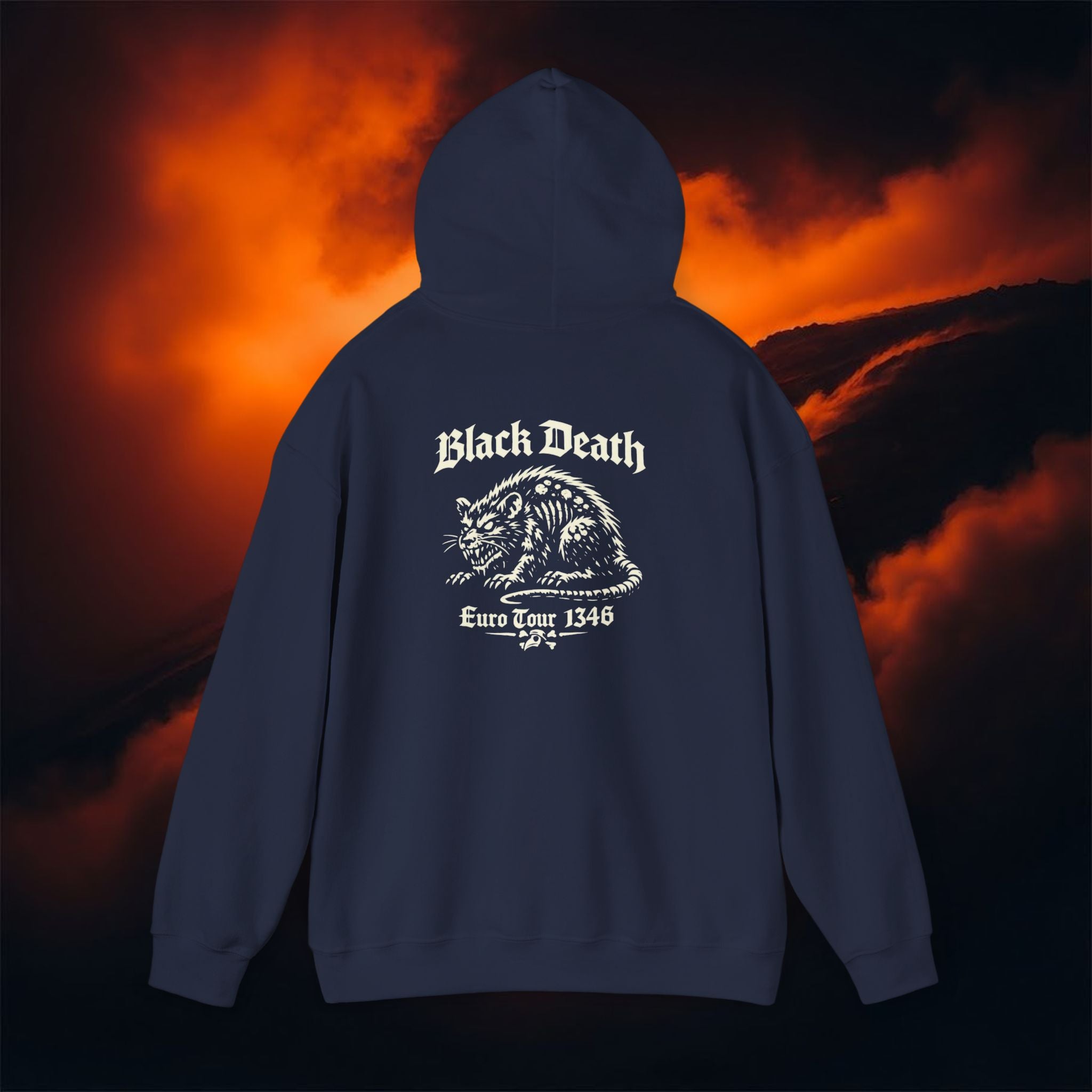 Black Death Plague Hoodie – Gothic Horror Rat Design | Medieval Euro Tour 1346 Sweatshirt | Dark Aesthetic Streetwear