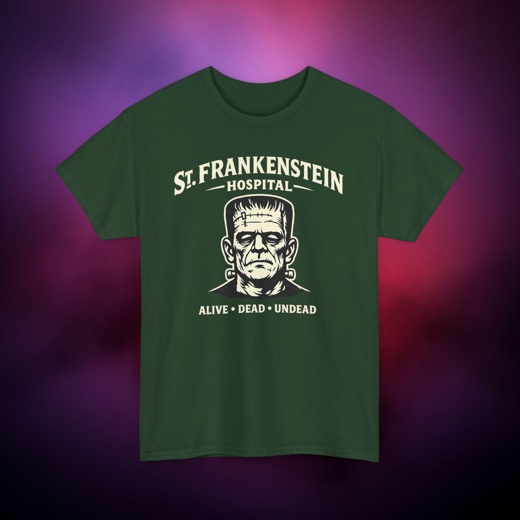 A "St. Frankenstein Hospital" T‑Shirt – Alive · Dead · Undead Horror Myth Design