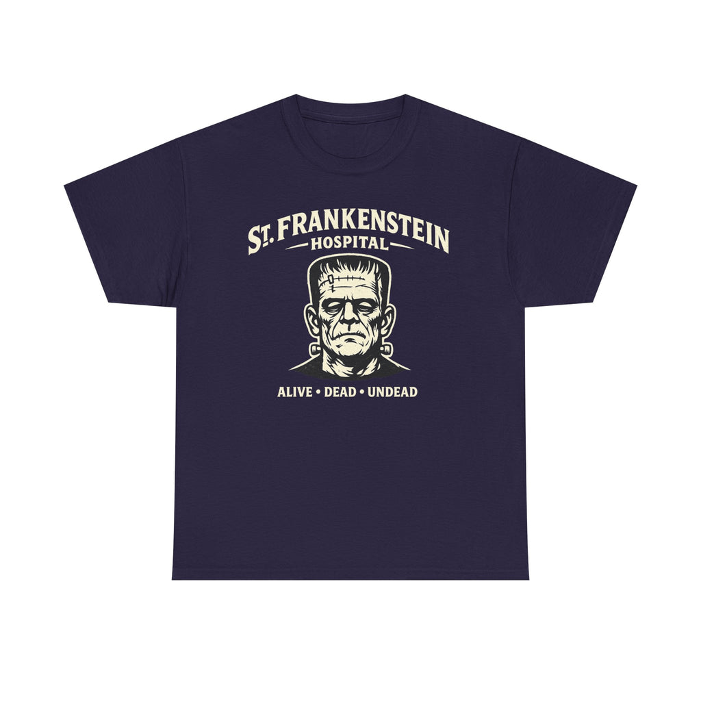 Frankenstein Hospital T-Shirt — "St. Frankenstein Hospital: Alive • Dead • Undead" Halloween Tee