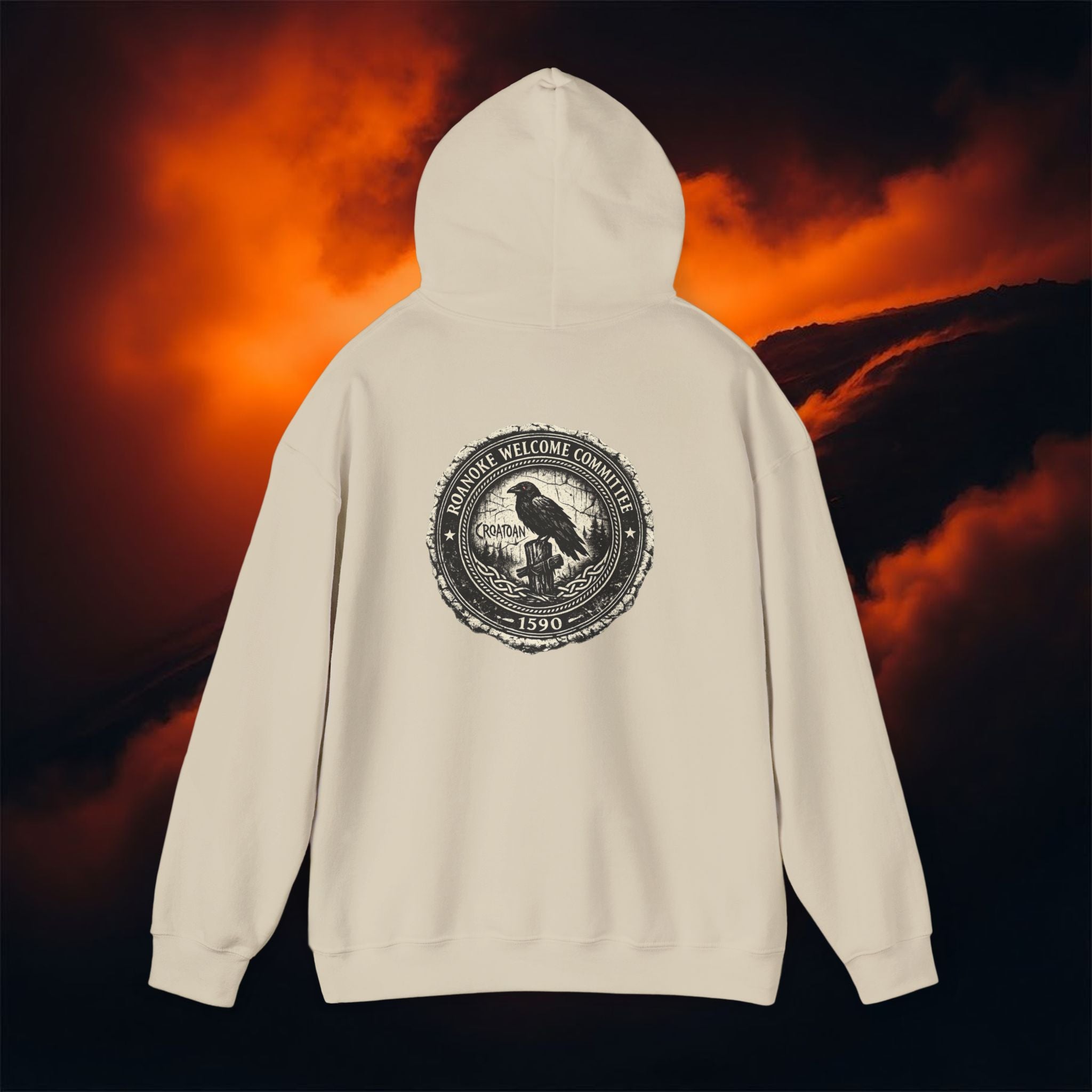 Roanoke “Croatoan” Crow Hoodie – Lost Colony 1590 Gothic Pullover | Vintage Horror Hoodie | Dark Academia Mystery Sweatshirt