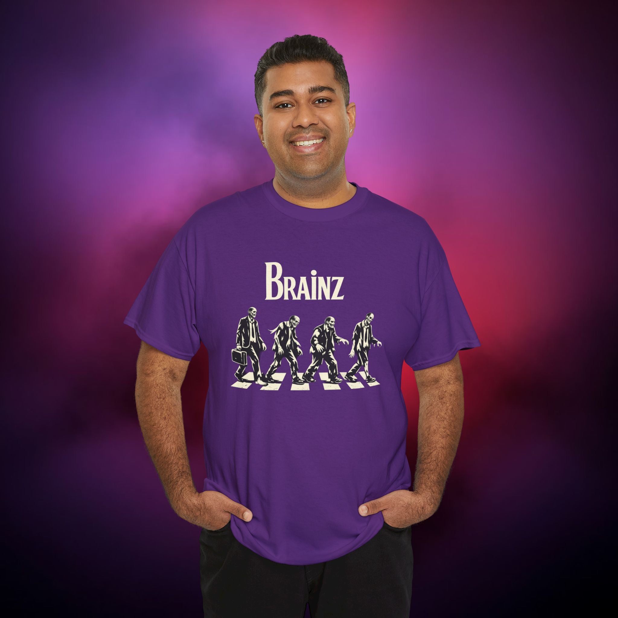 Brainz Zombie Crossing T-Shirt – Horror Parody Tee | Gothic Undead Street Art Shirt | Funny Dark Halloween Graphic Tee