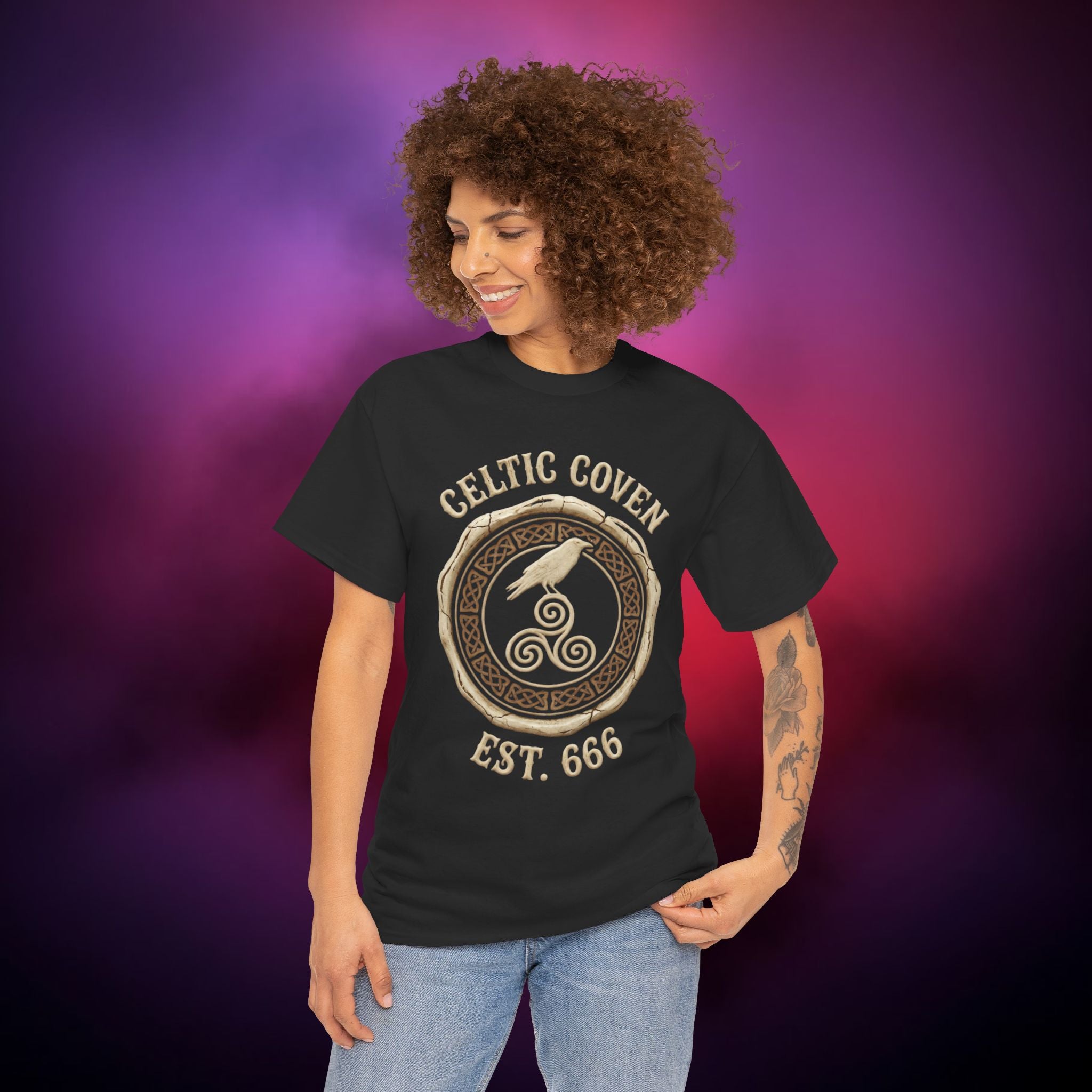 Celtic Coven T‑Shirt – Druidic Witch Sigil | Pagan Raven & Triskelion