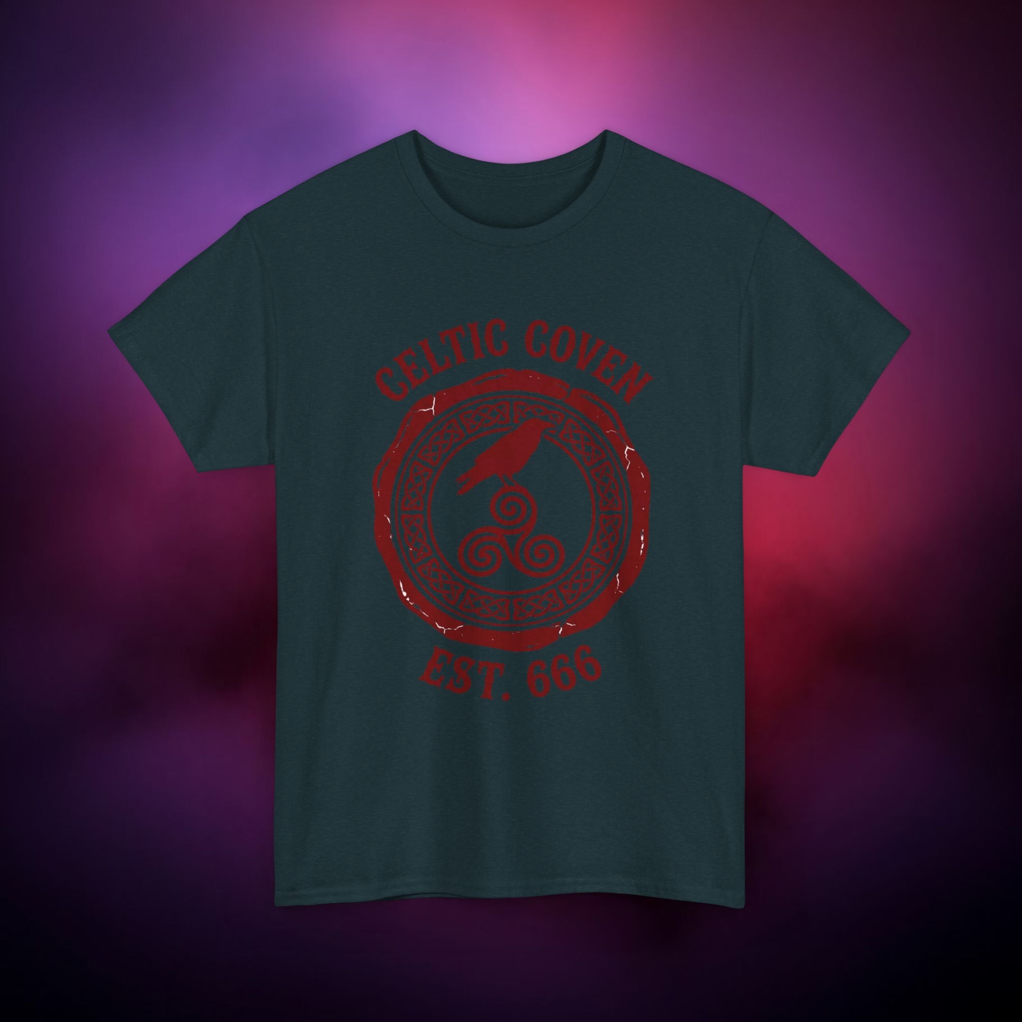 Celtic Coven T‑Shirt – Druidic Witch Sigil | Pagan Raven & Triskelion