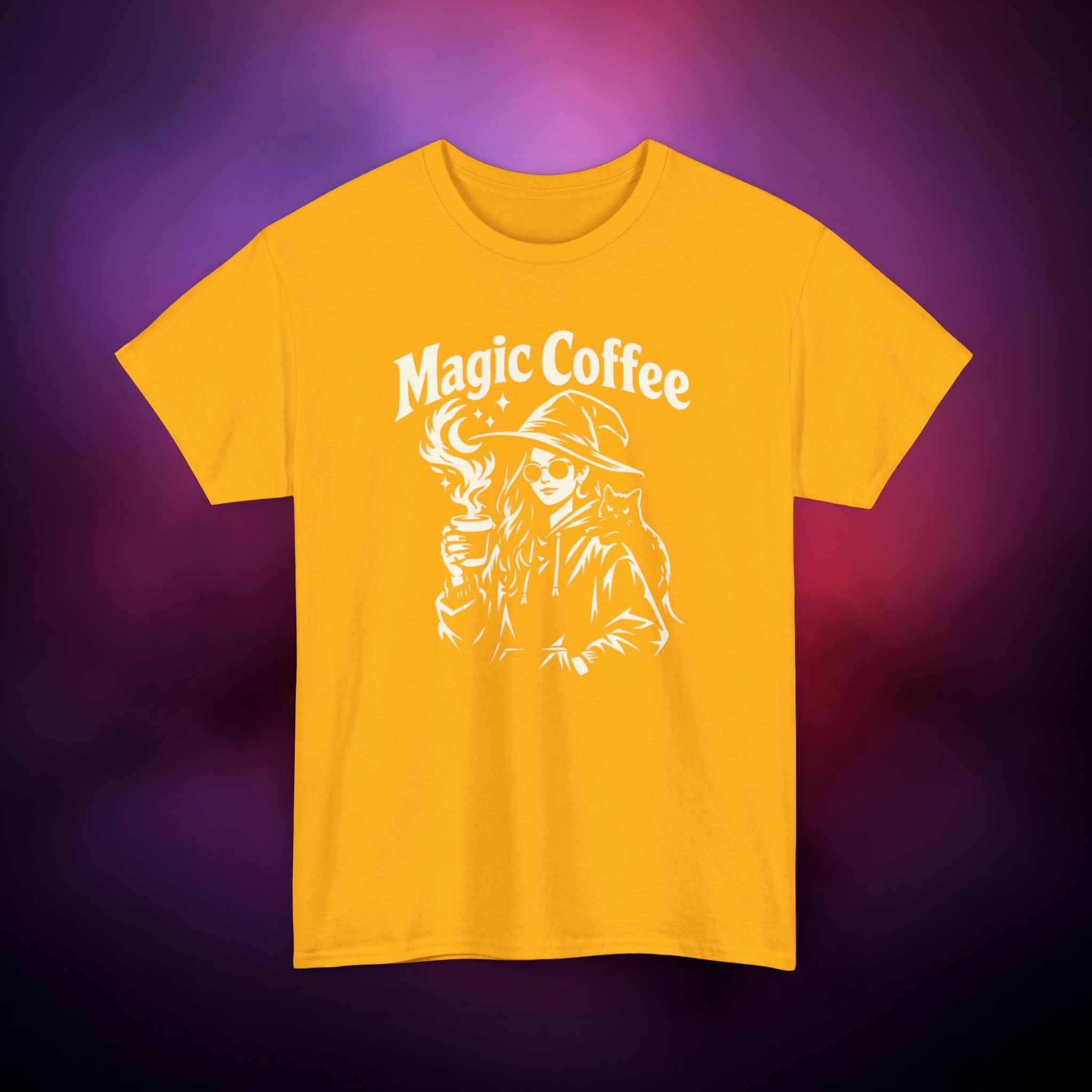 Magic Coffee Witch T-Shirt | Witchy Coffee Lover Tee with Cat | Gothic Aesthetic Graphic Shirt | Witchcore Unisex Apparel