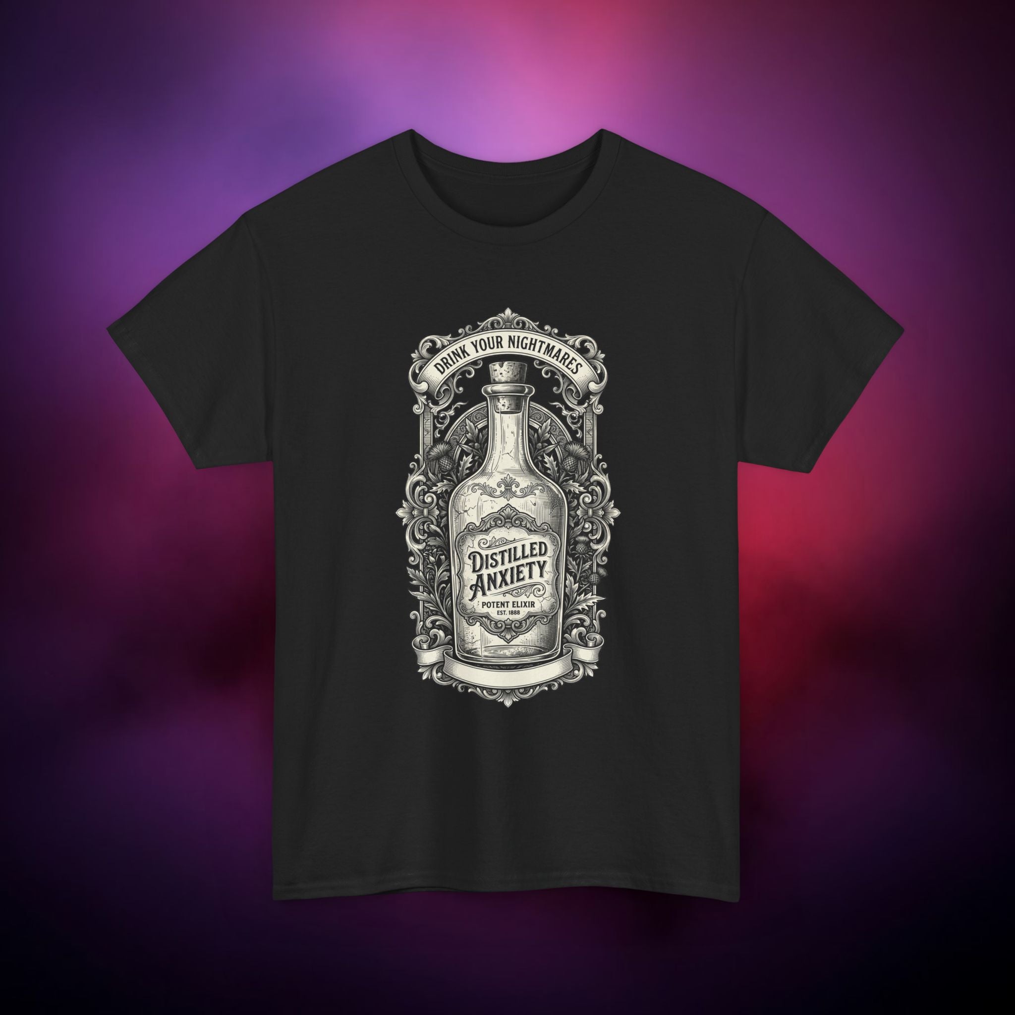 Distilled Anxiety Horror T‑Shirt – Gothic Apothecary of Nightmares | Wear Your Nightmares