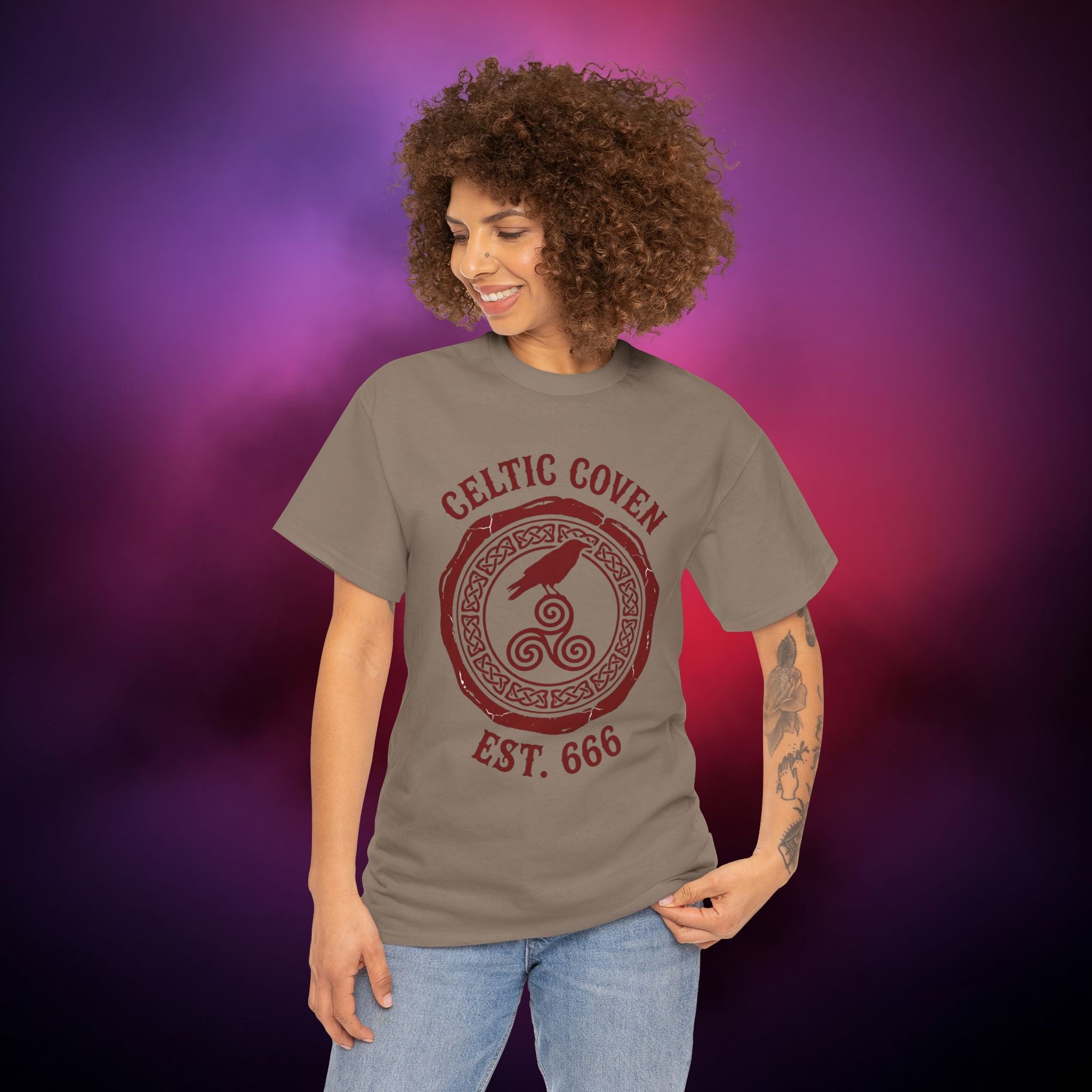 Celtic Coven T‑Shirt – Druidic Witch Sigil | Pagan Raven & Triskelion