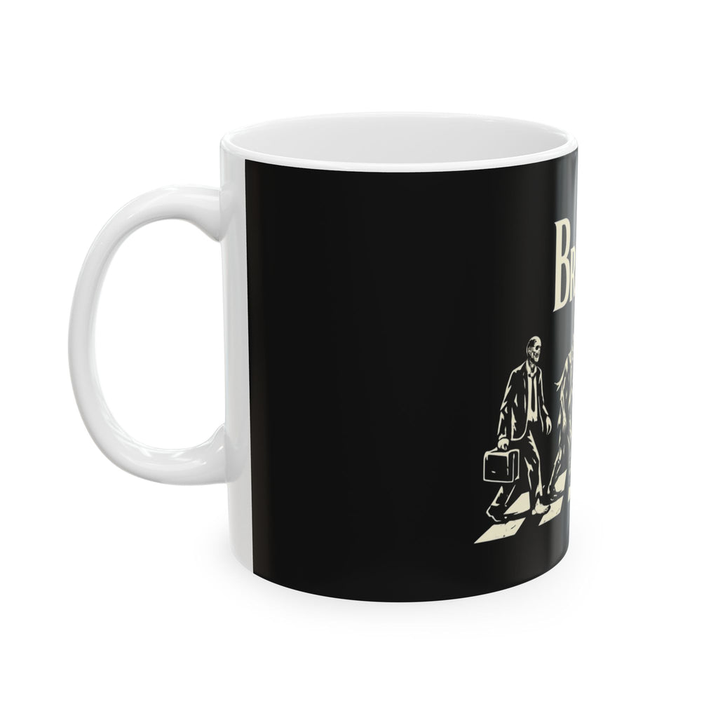 Brainz Zombie Crossing Ceramic Mug — Funny Halloween Coffee Cup (11oz)