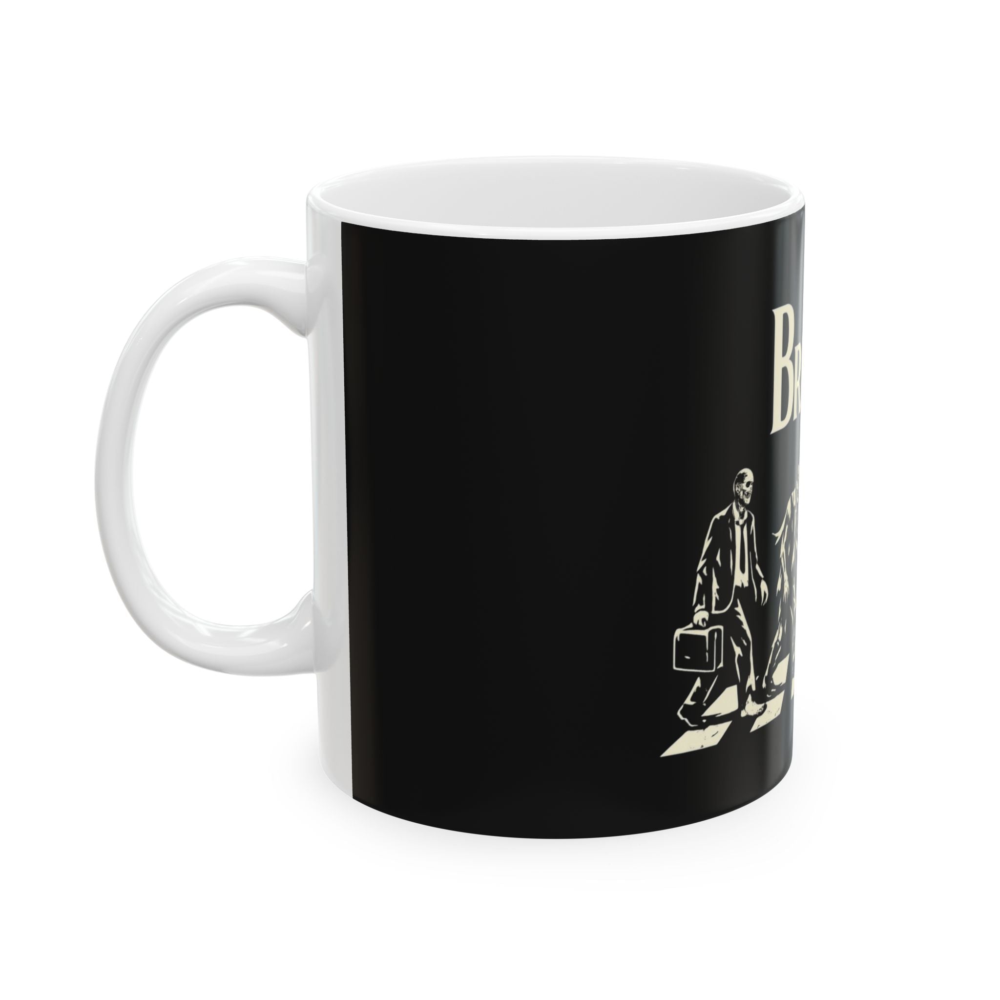 Brainz Zombie Crossing Ceramic Mug — Funny Halloween Coffee Cup (11oz)