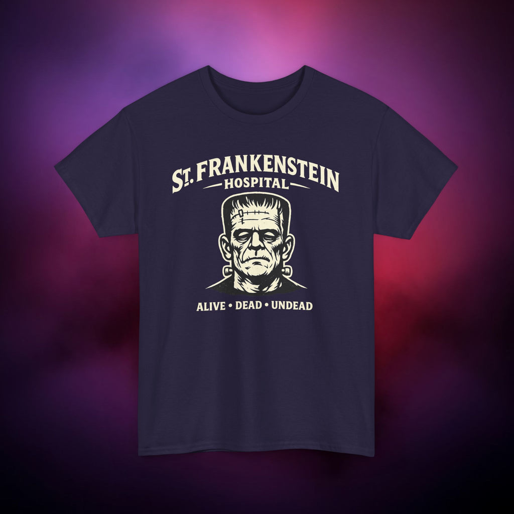 A "St. Frankenstein Hospital" T‑Shirt – Alive · Dead · Undead Horror Myth Design