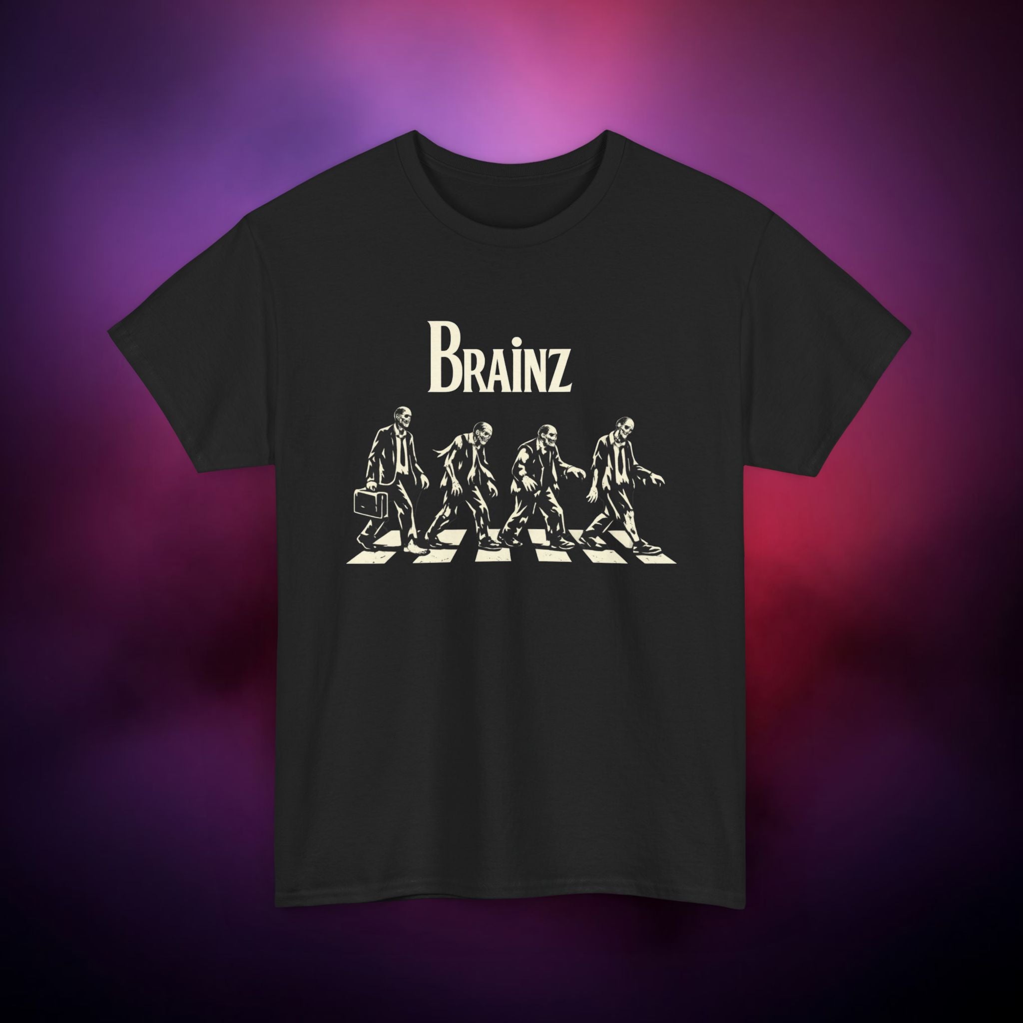 Brainz Zombie Crossing T-Shirt – Horror Parody Tee | Gothic Undead Street Art Shirt | Funny Dark Halloween Graphic Tee