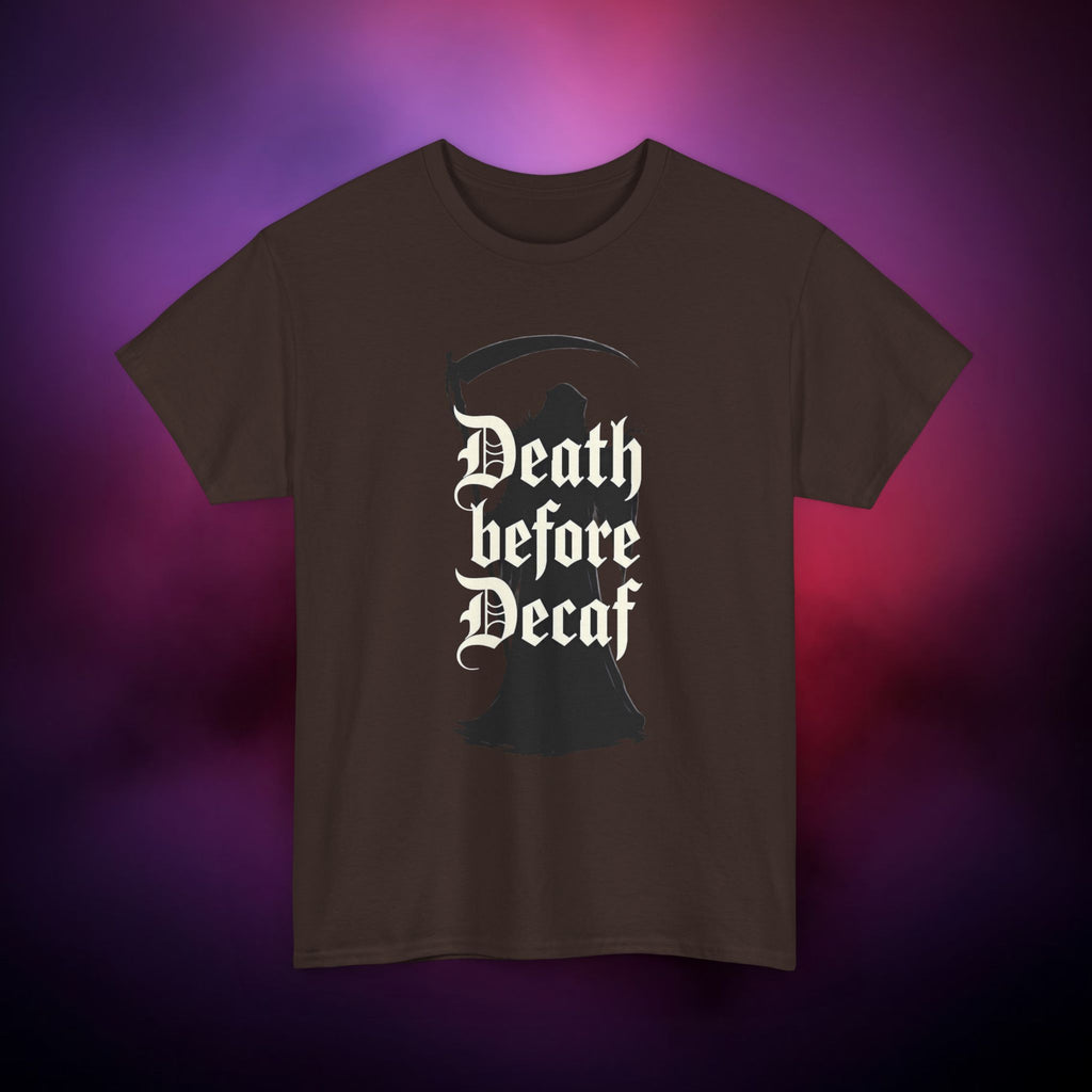 Death Before Decaf Grim Reaper T-Shirt – Funny Gothic Coffee Tee | Dark Humor Horror Shirt | Death Coffee Lover Graphic Tee