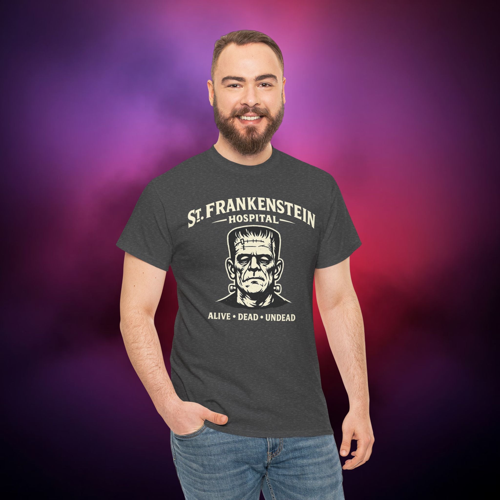 A "St. Frankenstein Hospital" T‑Shirt – Alive · Dead · Undead Horror Myth Design