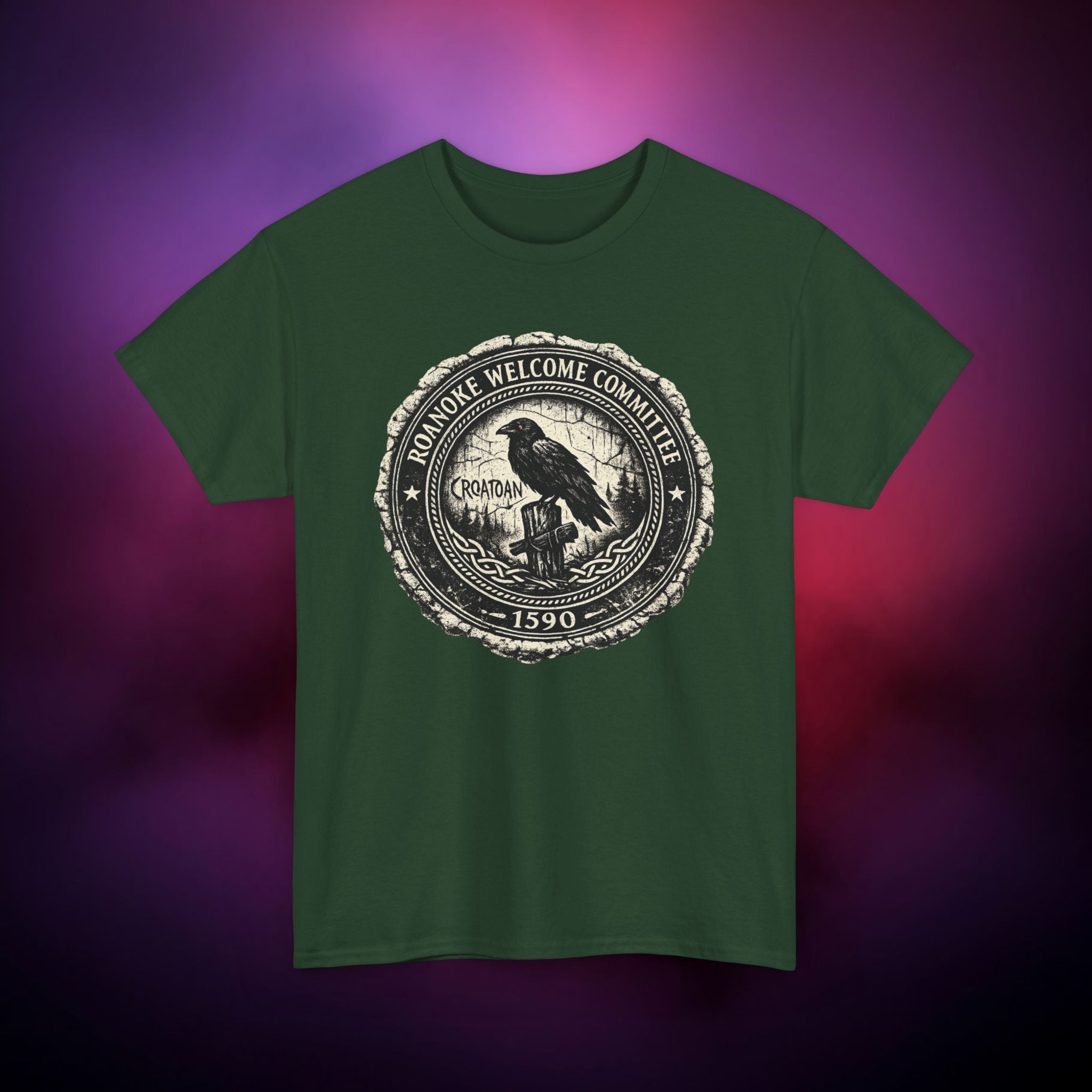 Roanoke “Croatoan” Crow T-Shirt – Lost Colony 1590 Vintage Horror Tee | Gothic Mystery Shirt | Dark History Graphic Tee