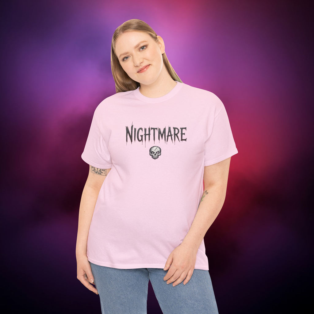 Nightmare Skull T-Shirt – Minimalist Horror Graphic Tee | Gothic Text Dark Aesthetic Shirt | Spooky Halloween Horror Tee