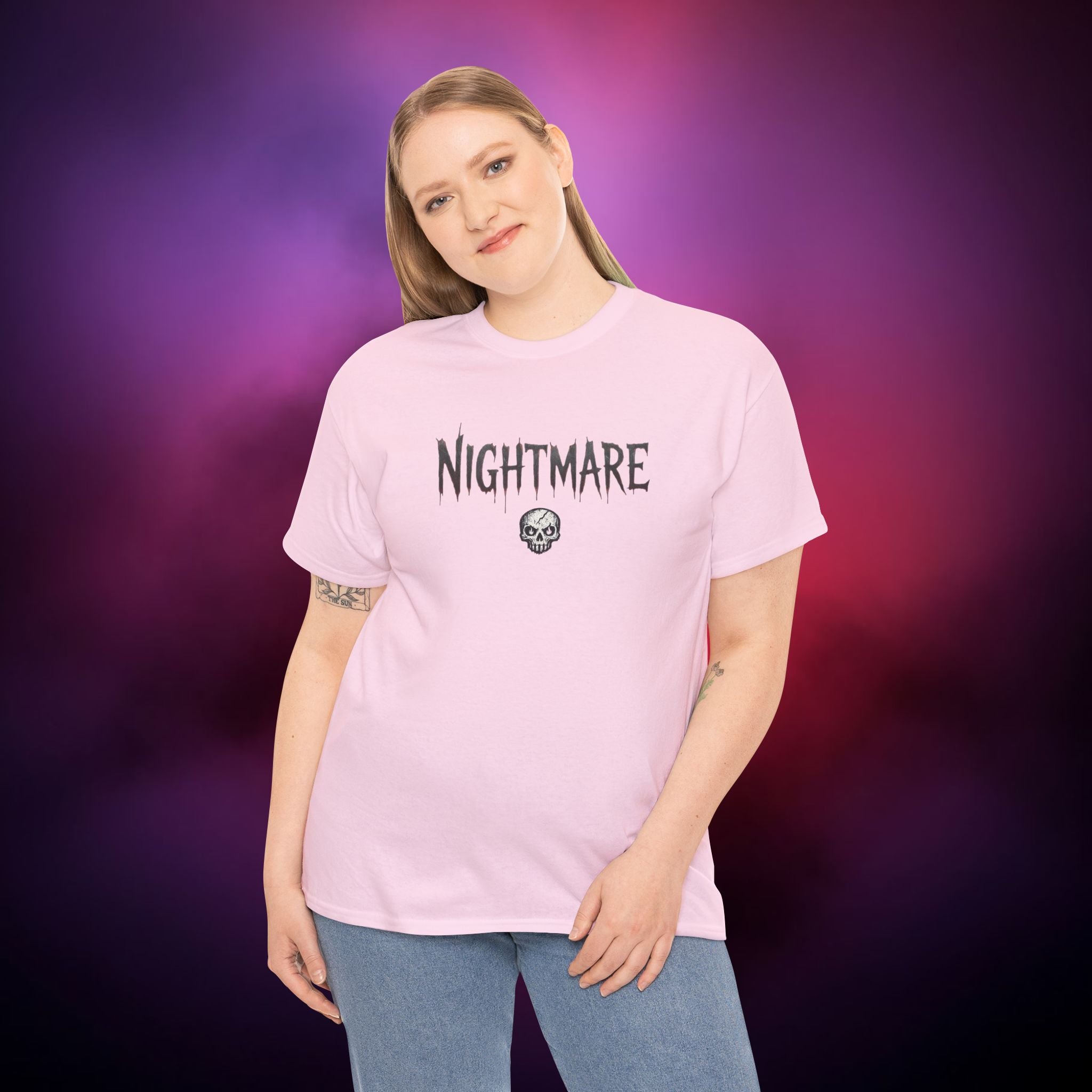 Nightmare Skull T-Shirt – Minimalist Horror Graphic Tee | Gothic Text Dark Aesthetic Shirt | Spooky Halloween Horror Tee