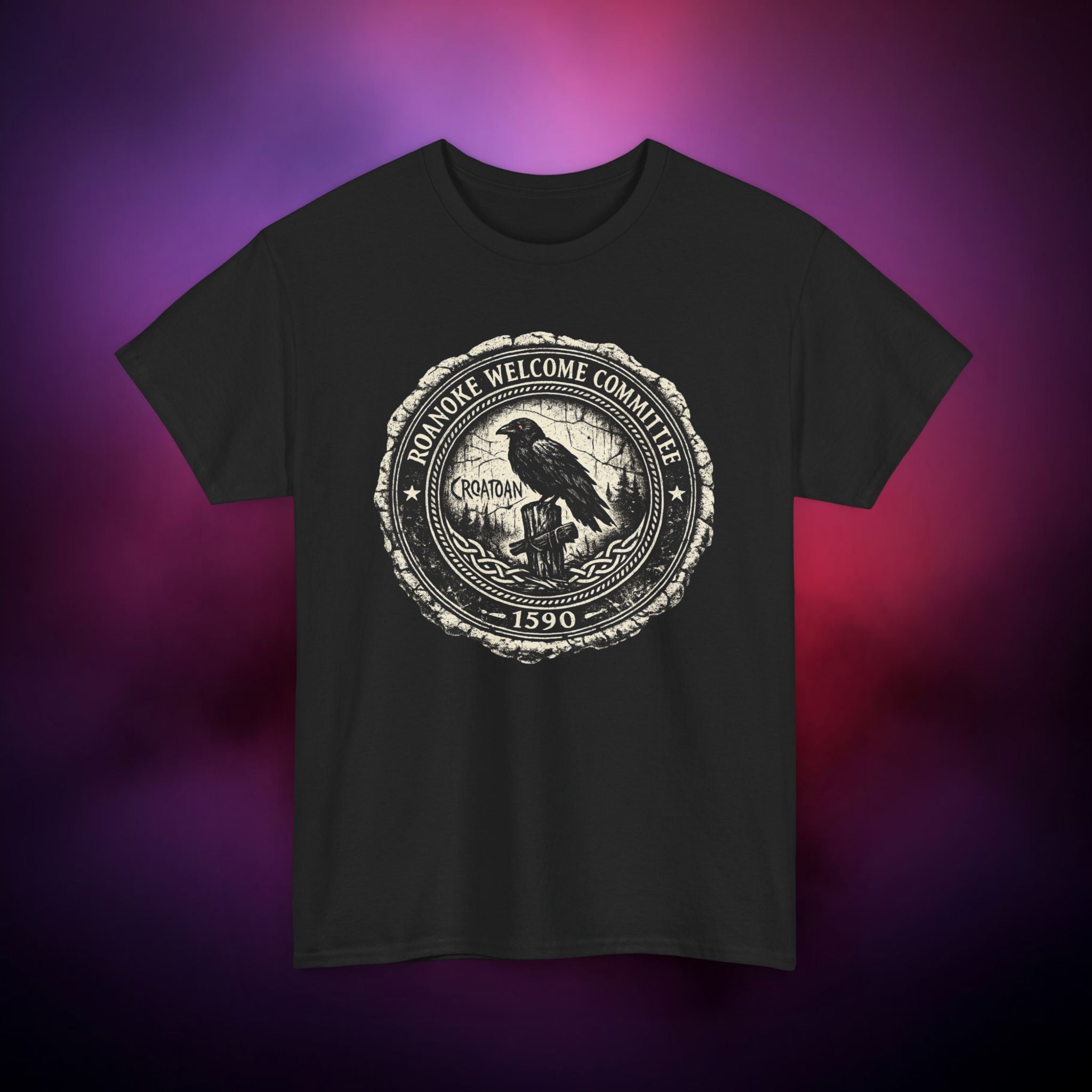 Roanoke “Croatoan” Crow T-Shirt – Lost Colony 1590 Vintage Horror Tee | Gothic Mystery Shirt | Dark History Graphic Tee