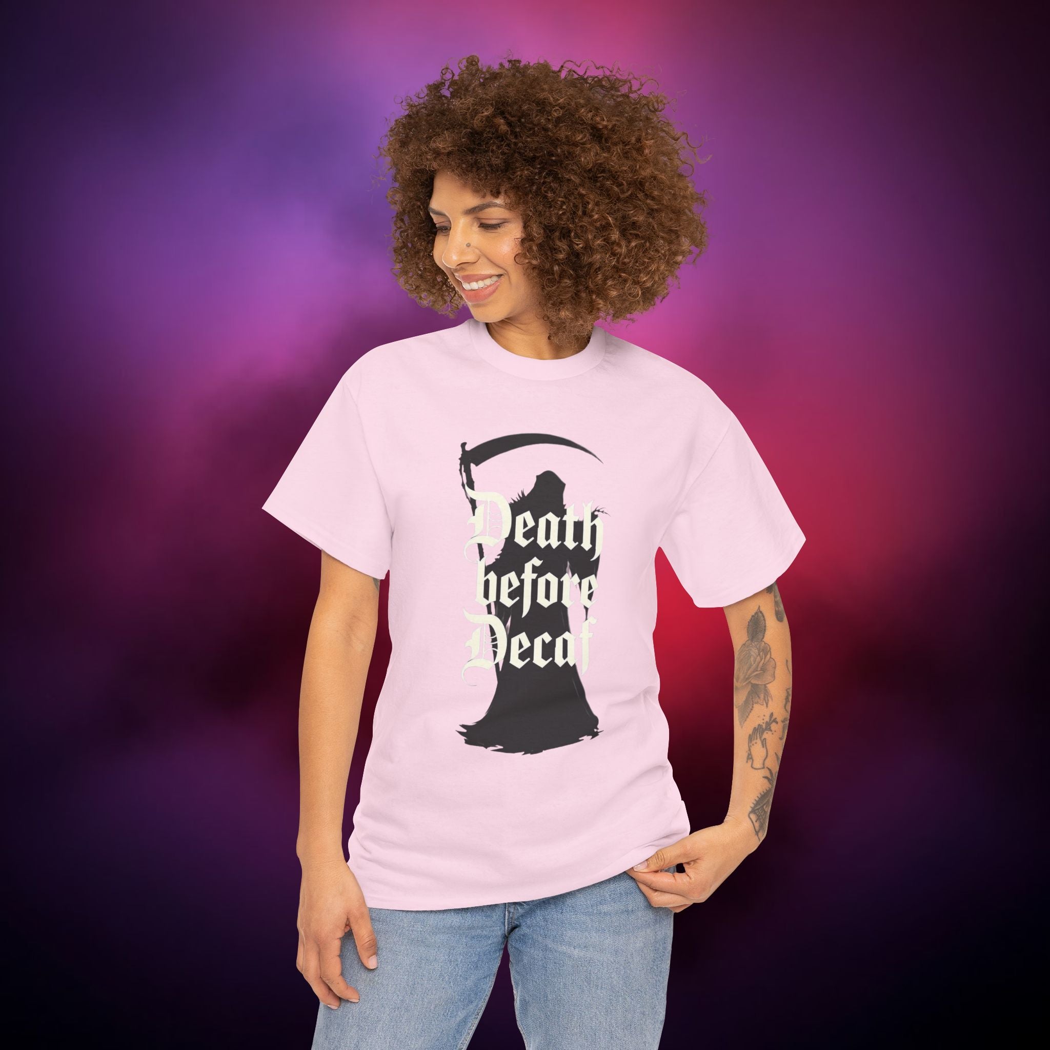 Death Before Decaf Grim Reaper T-Shirt – Funny Gothic Coffee Tee | Dark Humor Horror Shirt | Death Coffee Lover Graphic Tee