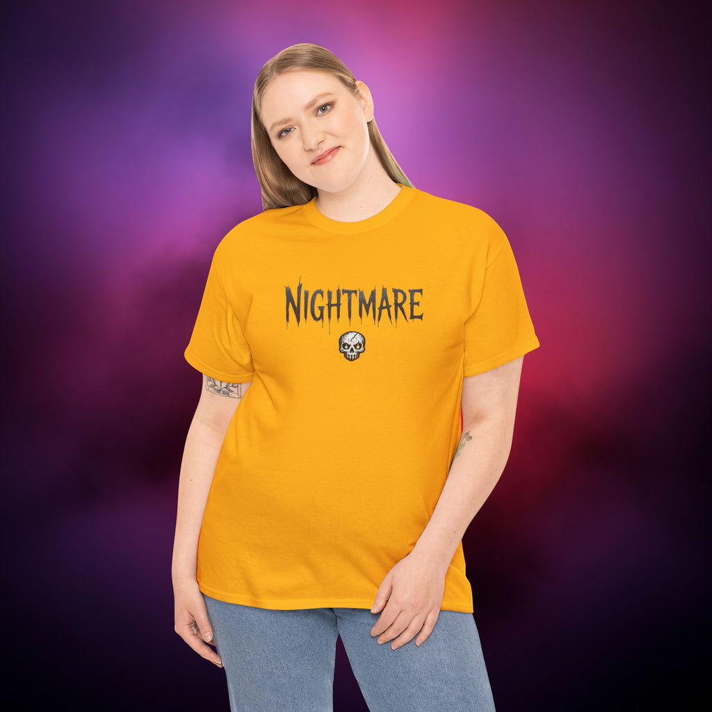 Nightmare Skull T-Shirt – Minimalist Horror Graphic Tee | Gothic Text Dark Aesthetic Shirt | Spooky Halloween Horror Tee