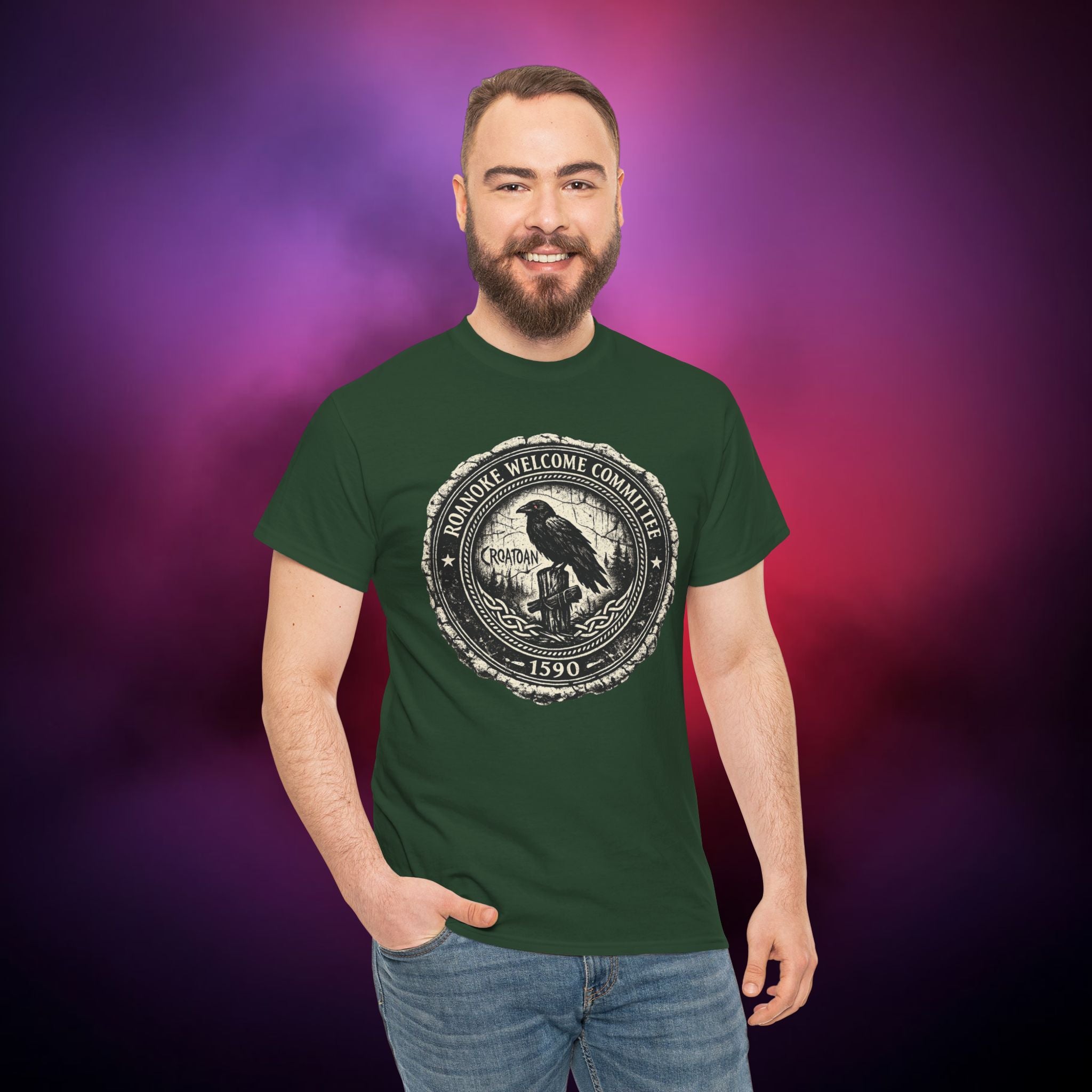 Roanoke “Croatoan” Crow T-Shirt – Lost Colony 1590 Vintage Horror Tee | Gothic Mystery Shirt | Dark History Graphic Tee