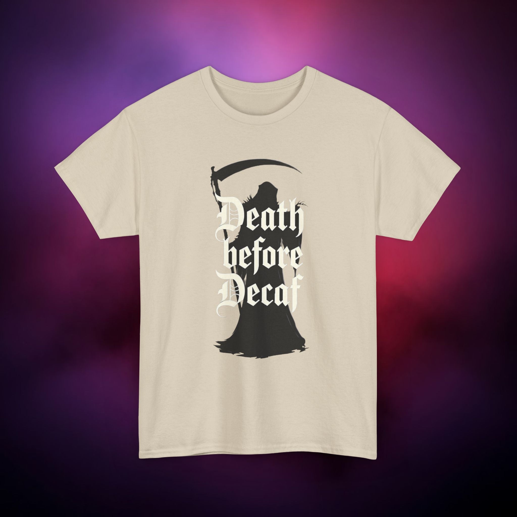 Death Before Decaf Grim Reaper T-Shirt – Funny Gothic Coffee Tee | Dark Humor Horror Shirt | Death Coffee Lover Graphic Tee