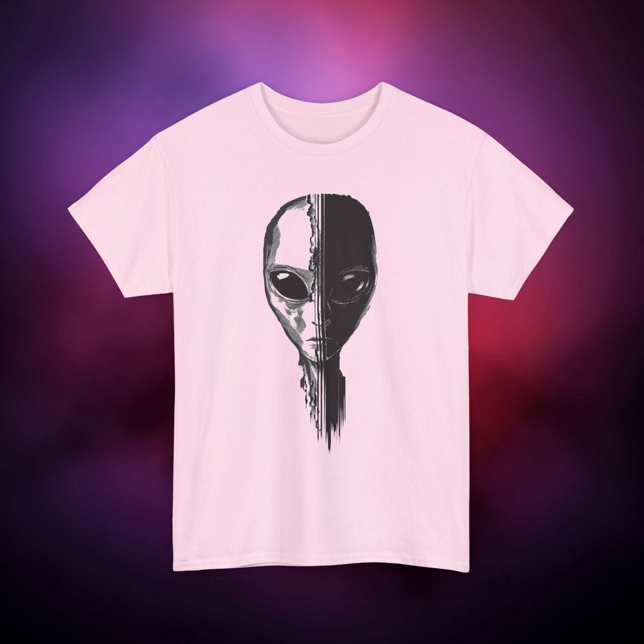 Alien Face Split T-Shirt – UFO Extraterrestrial Graphic Tee | Glitch Horror Sci-Fi Shirt | Dark Aesthetic ET Head Tee