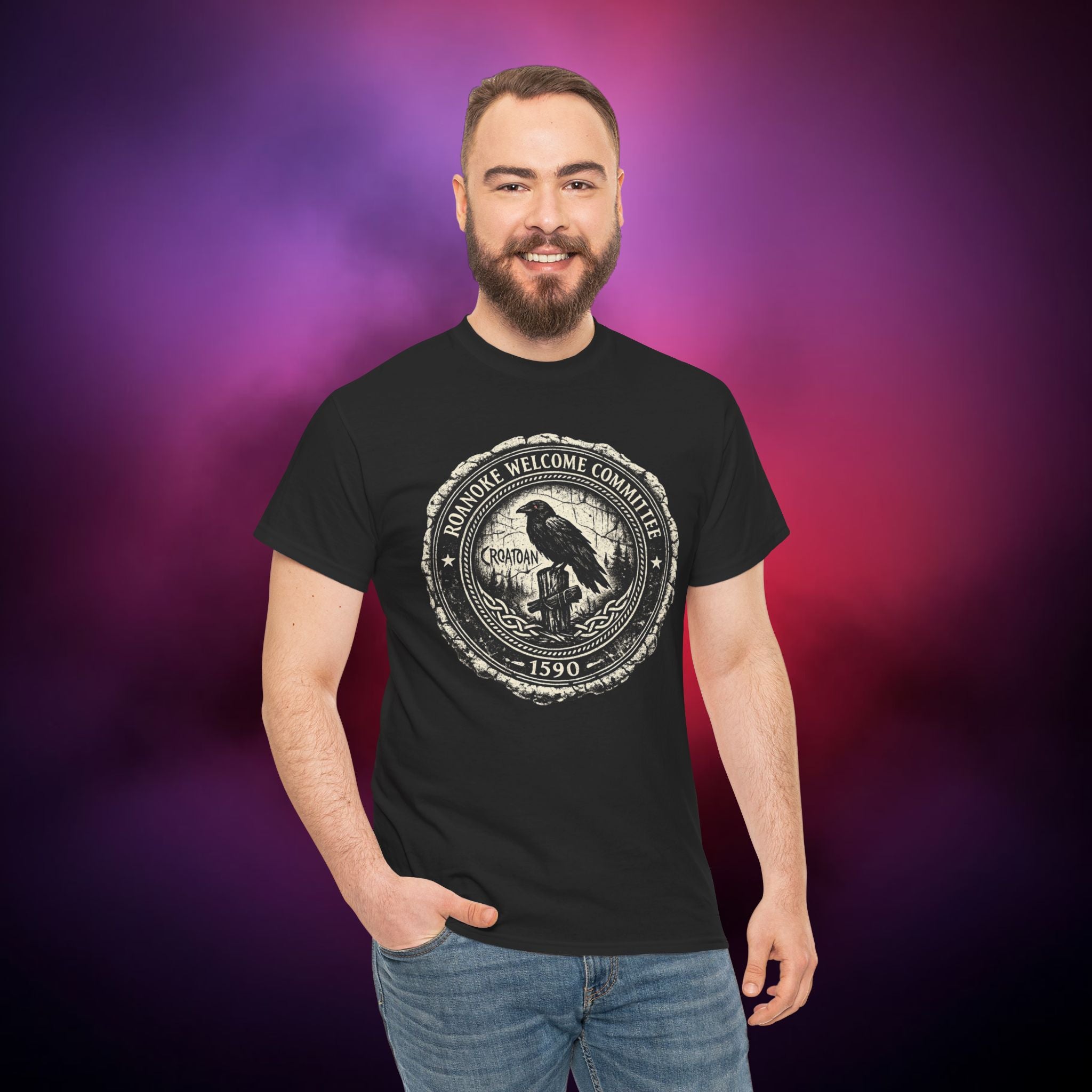 Roanoke “Croatoan” Crow T-Shirt – Lost Colony 1590 Vintage Horror Tee | Gothic Mystery Shirt | Dark History Graphic Tee