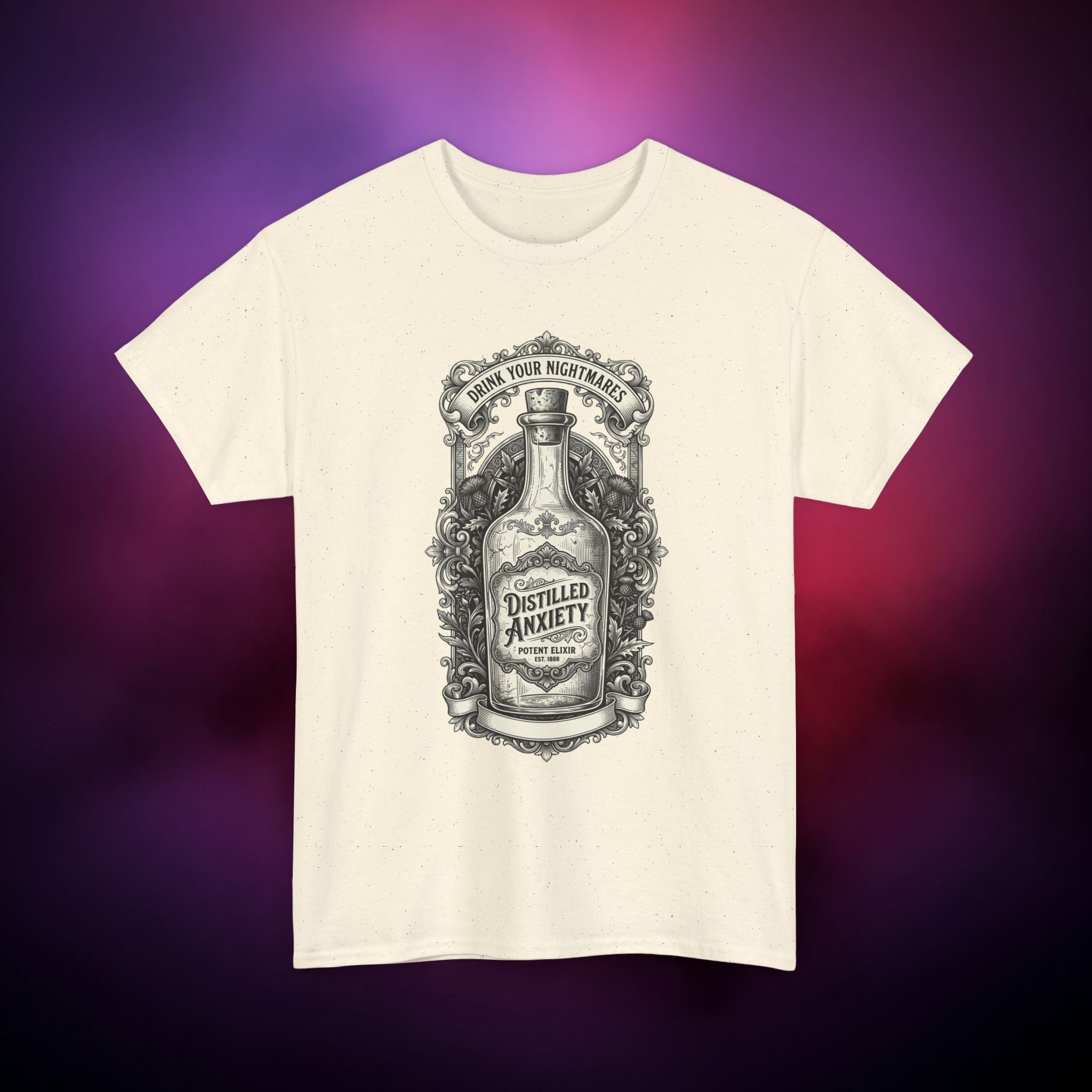 Distilled Anxiety Horror T‑Shirt – Gothic Apothecary of Nightmares | Wear Your Nightmares