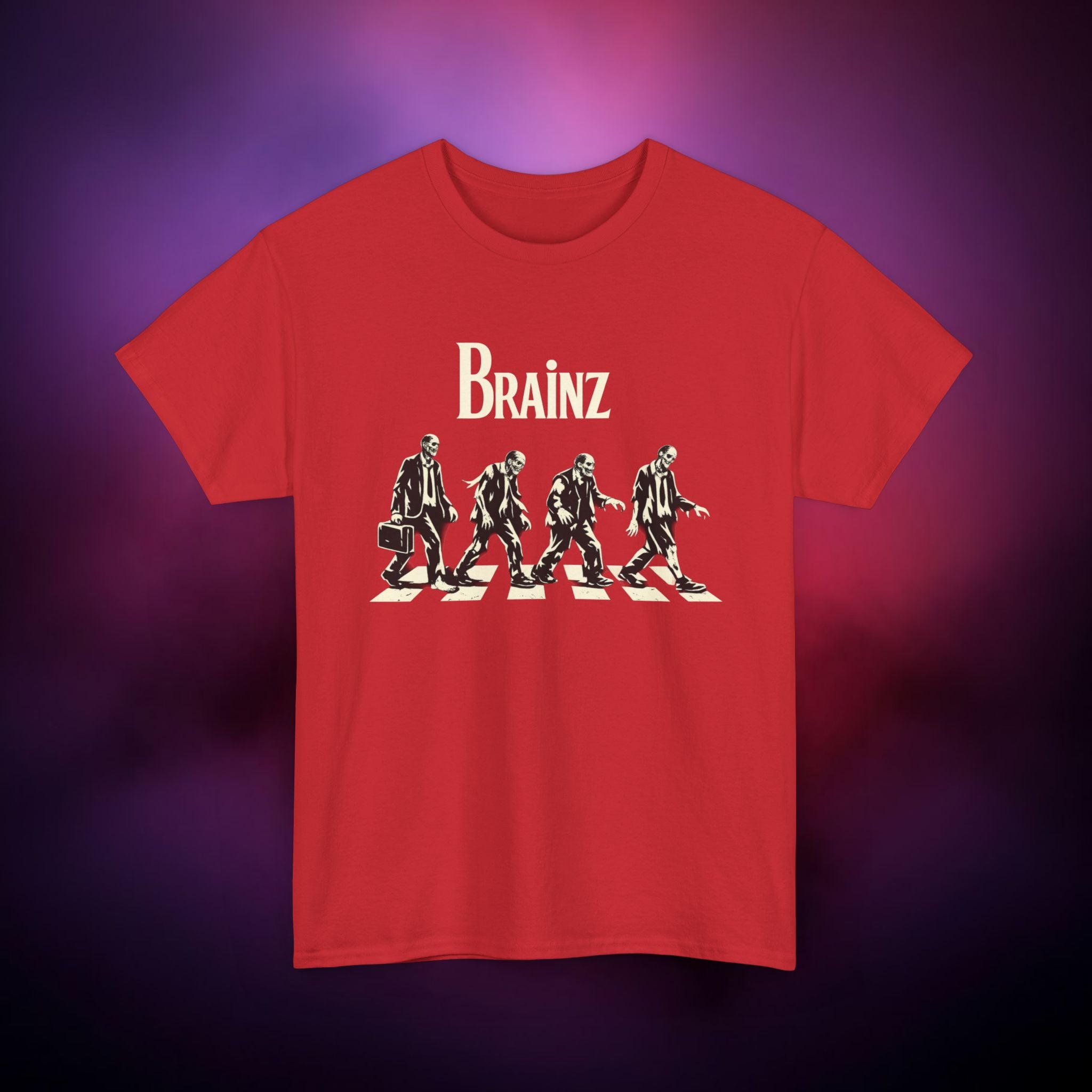 Brainz Zombie Crossing T-Shirt – Horror Parody Tee | Gothic Undead Street Art Shirt | Funny Dark Halloween Graphic Tee