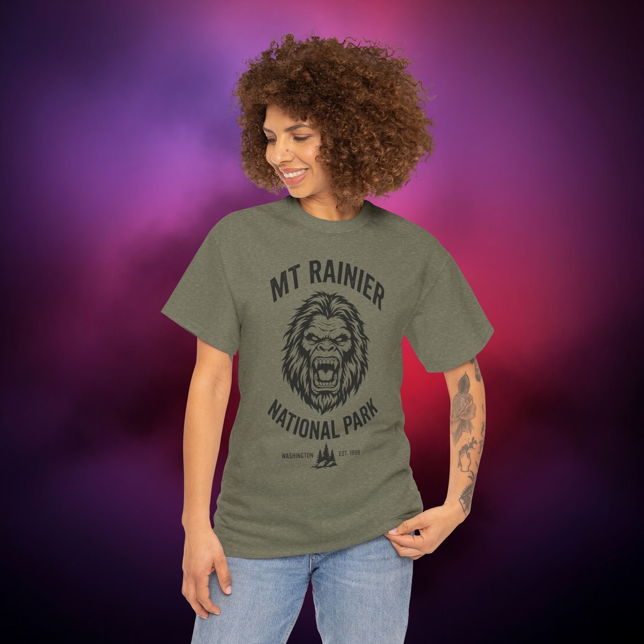Bigfoot Mount Rainier T‑Shirt – Pacific Northwest Cryptid | Vintage National Park Style