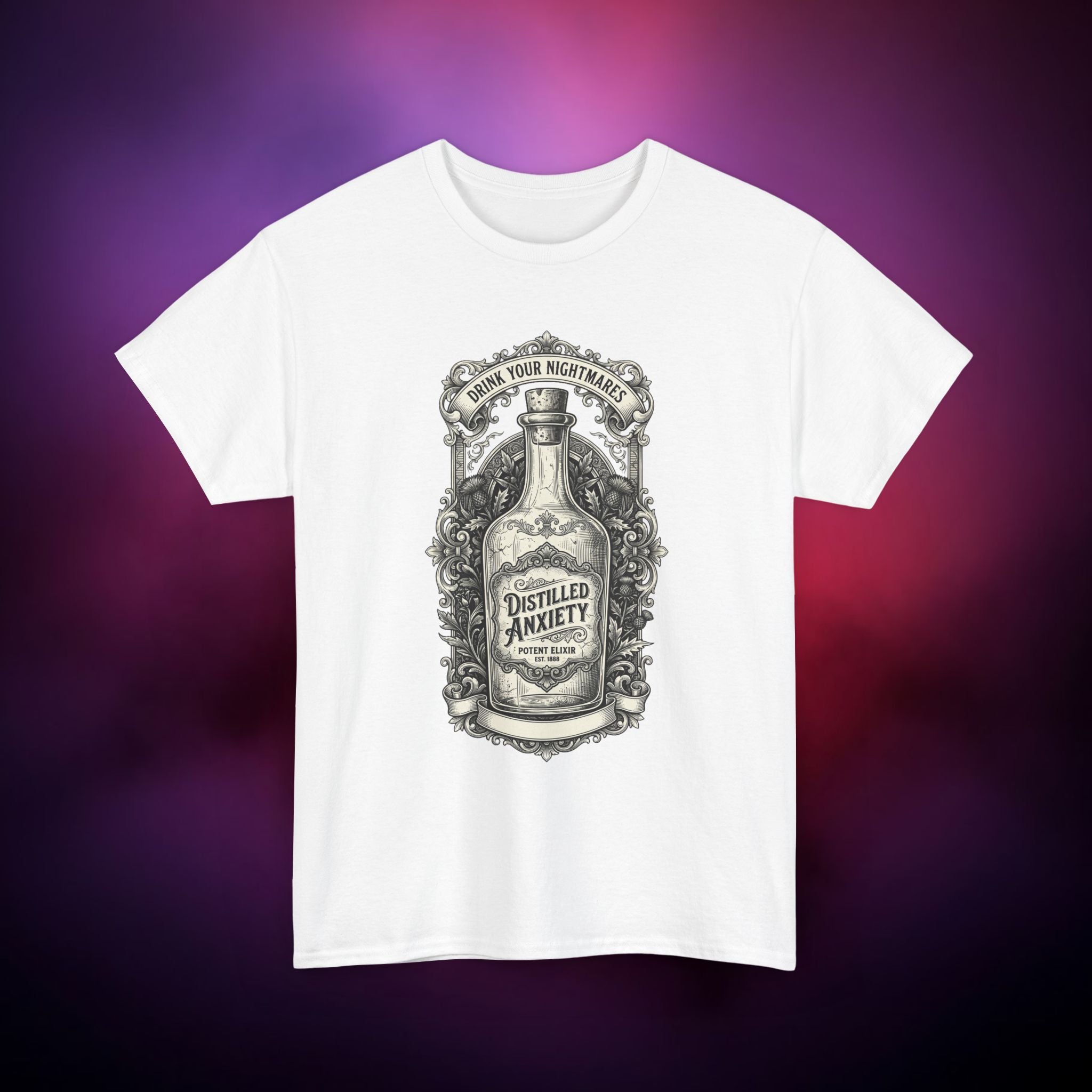Distilled Anxiety Horror T‑Shirt – Gothic Apothecary of Nightmares | Wear Your Nightmares