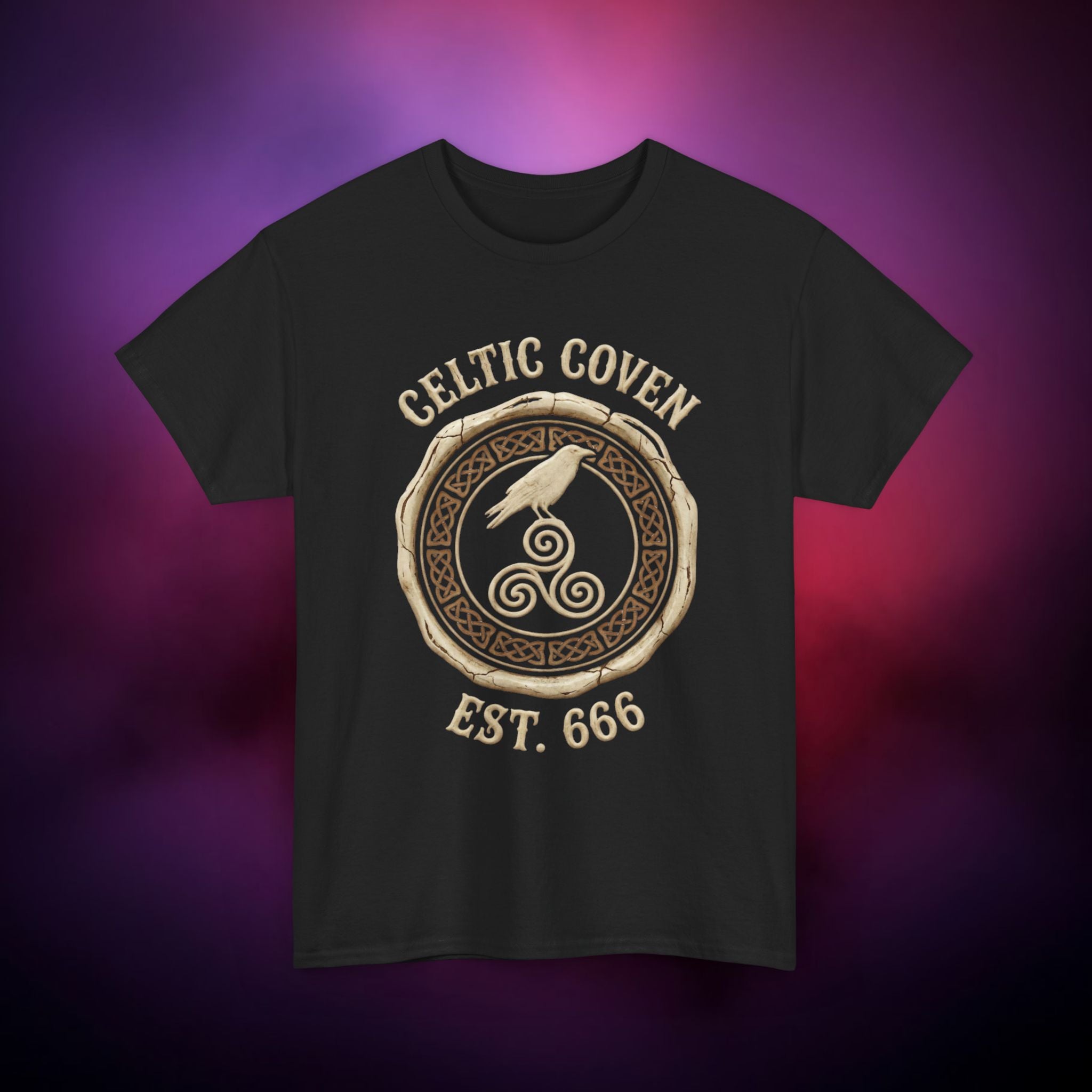 Celtic Coven T‑Shirt – Druidic Witch Sigil | Pagan Raven & Triskelion