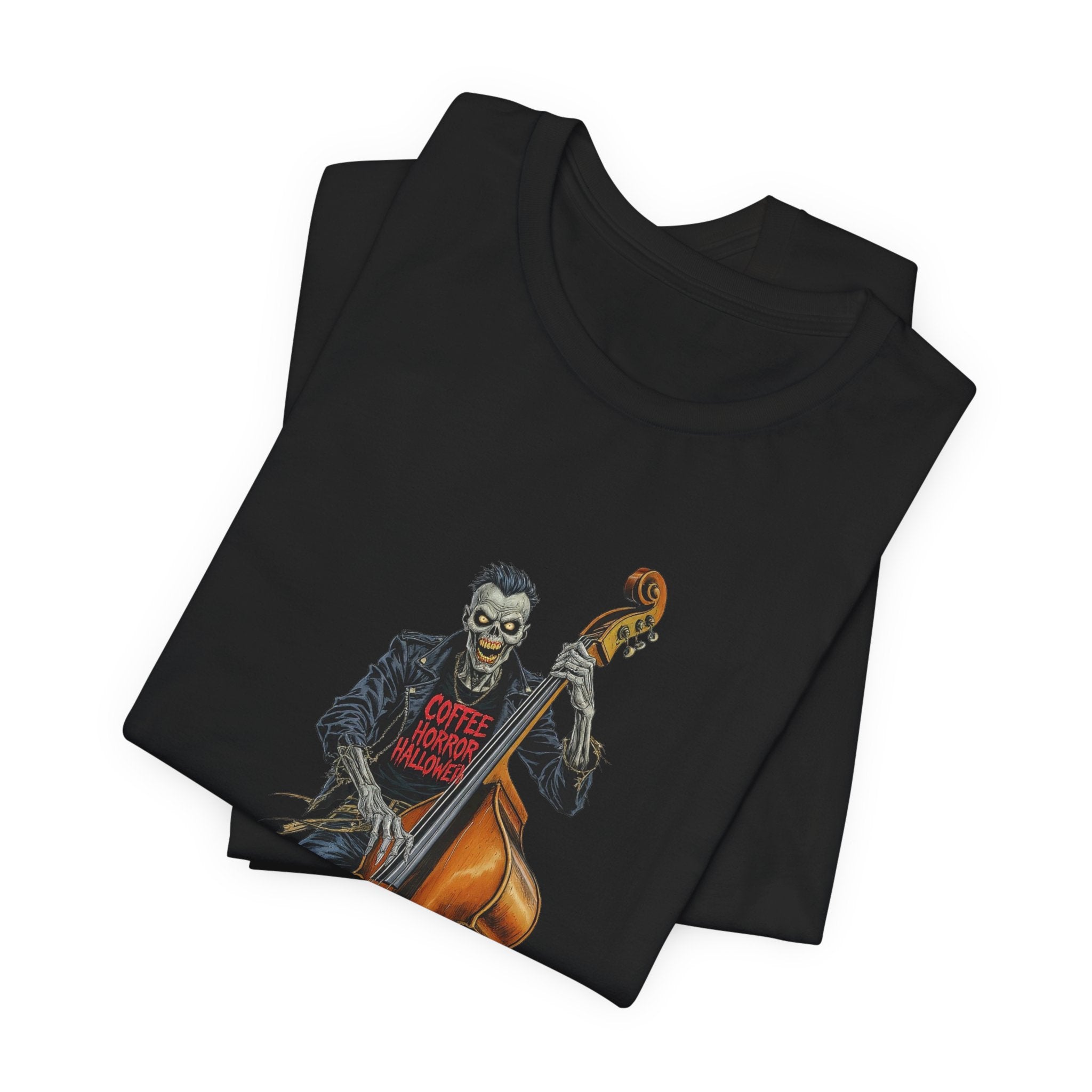 Skeleton Rockabilly Bass Player T-Shirt – Retro Gothic Music Tee