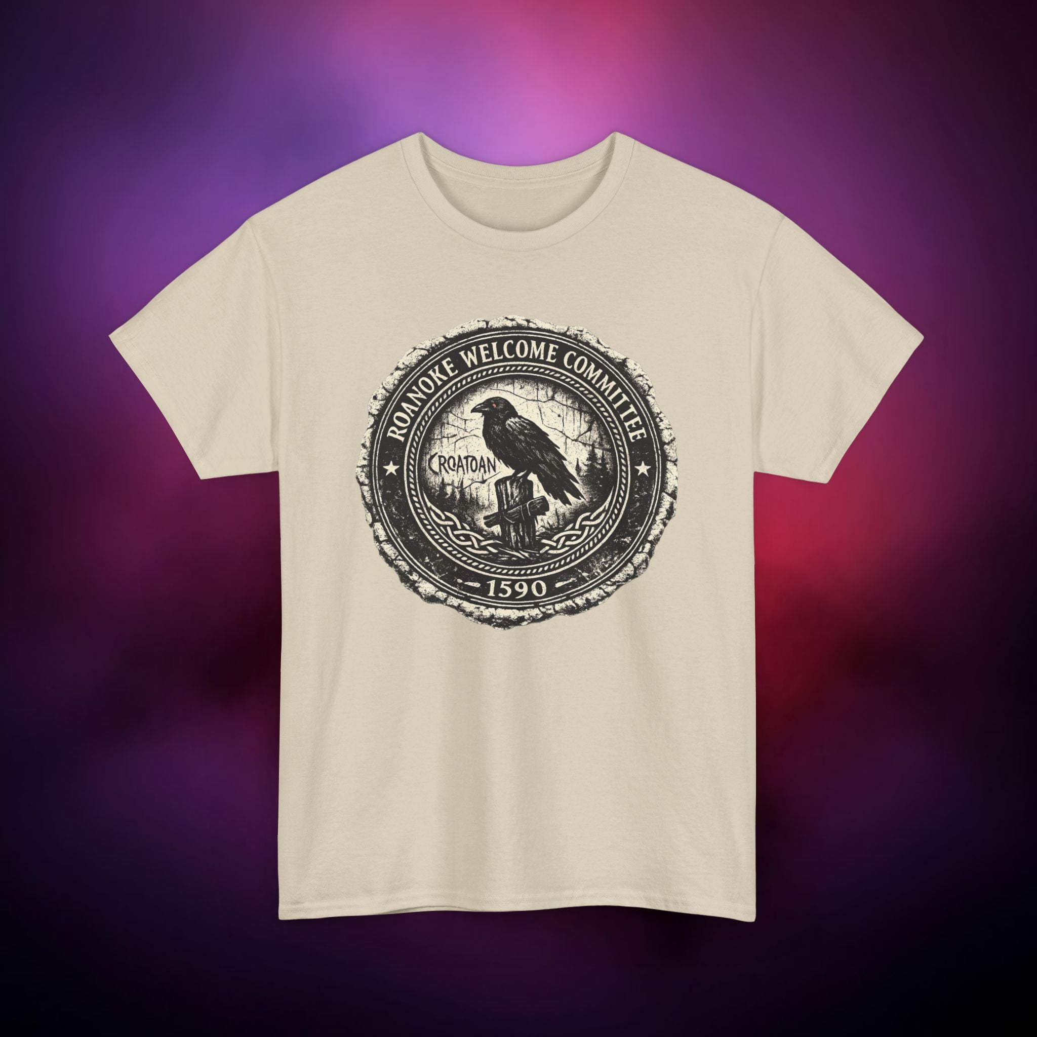 Roanoke “Croatoan” Crow T-Shirt – Lost Colony 1590 Vintage Horror Tee | Gothic Mystery Shirt | Dark History Graphic Tee