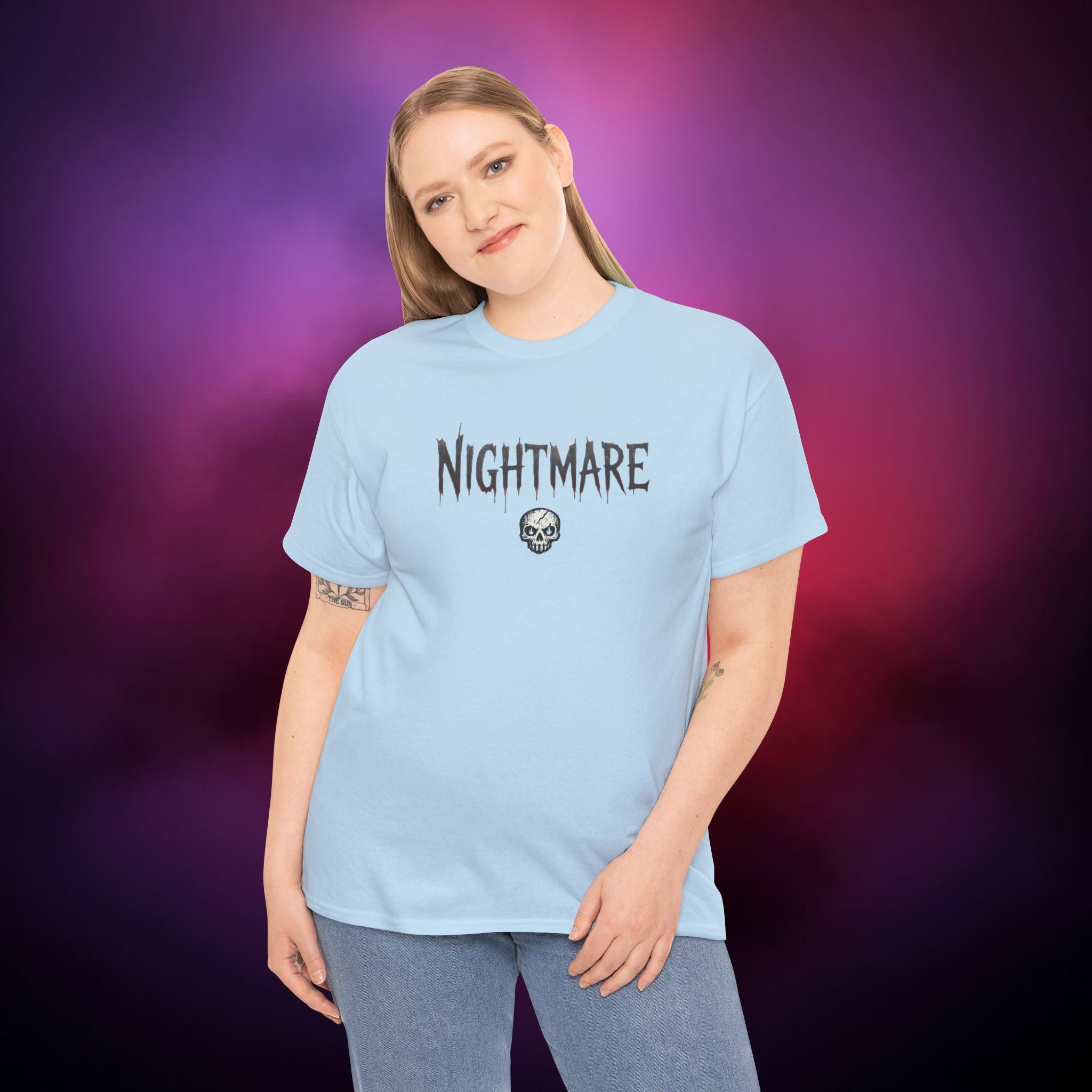 Nightmare Skull T-Shirt – Minimalist Horror Graphic Tee | Gothic Text Dark Aesthetic Shirt | Spooky Halloween Horror Tee