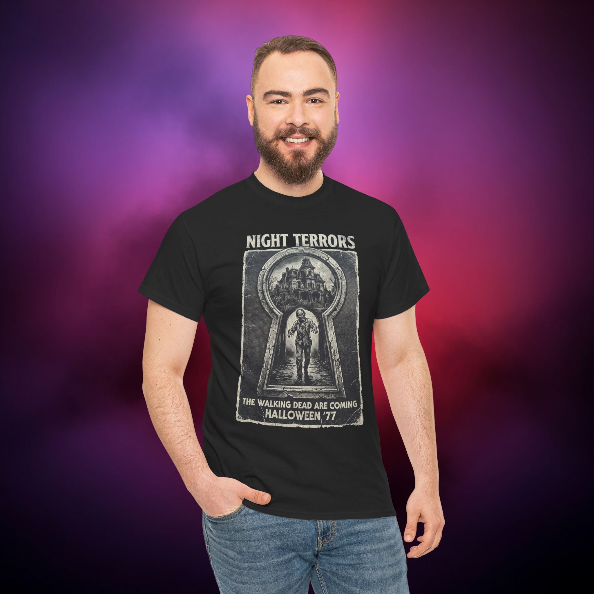 Night Terrors Horror T‑Shirt – Vintage Zombie Apocalypse | Halloween ’77