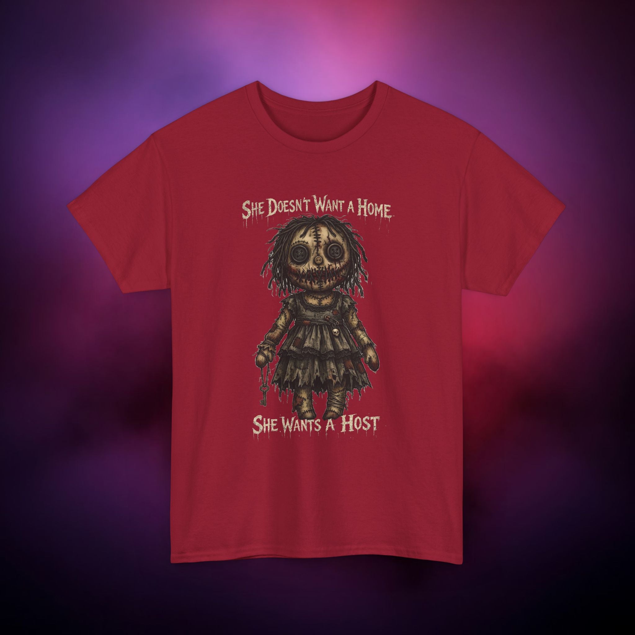 She Wants a Host Horror T‑Shirt – Creepy Possessed Doll Nightmare