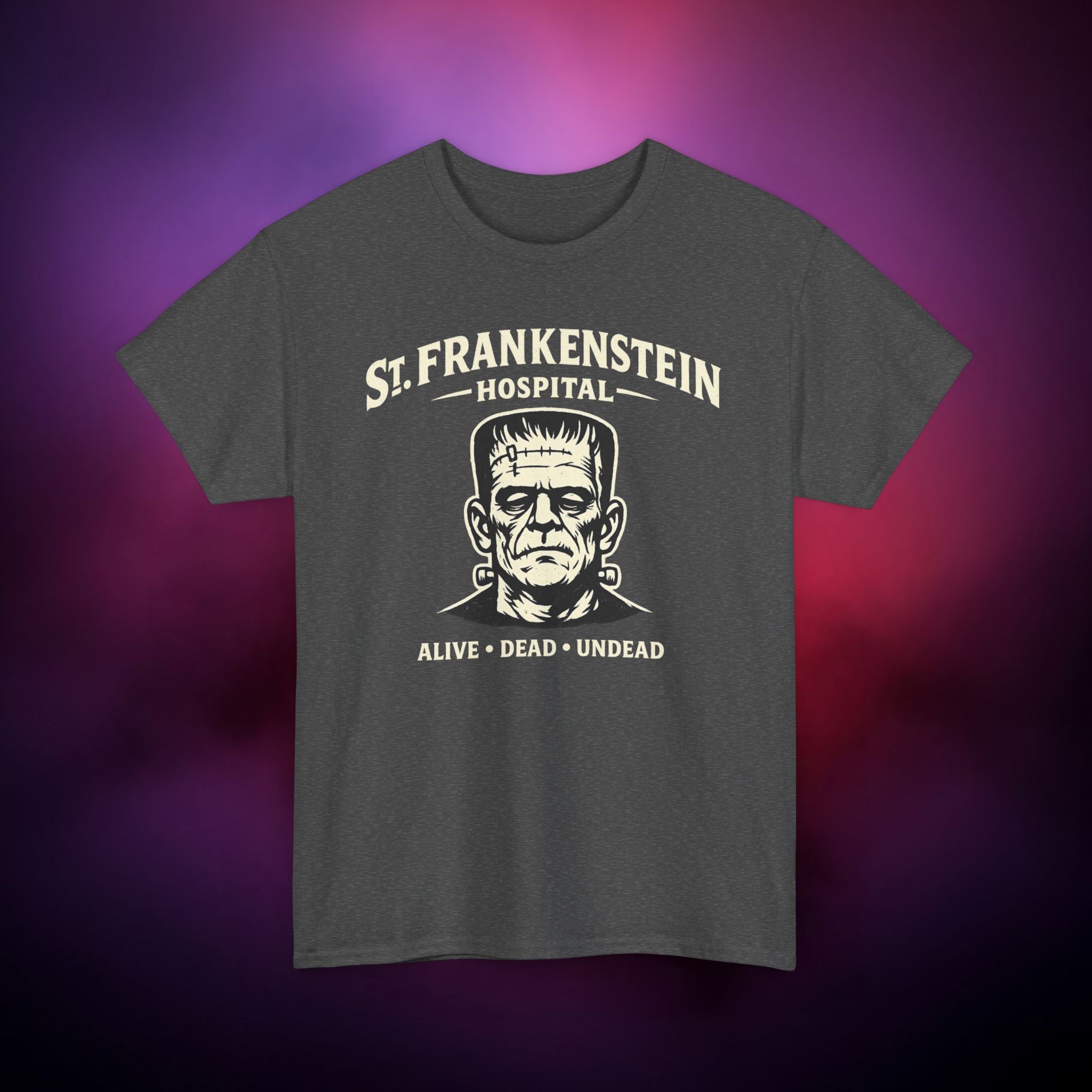Frankenstein Hospital T-Shirt — "St. Frankenstein Hospital: Alive • Dead • Undead" Halloween Tee