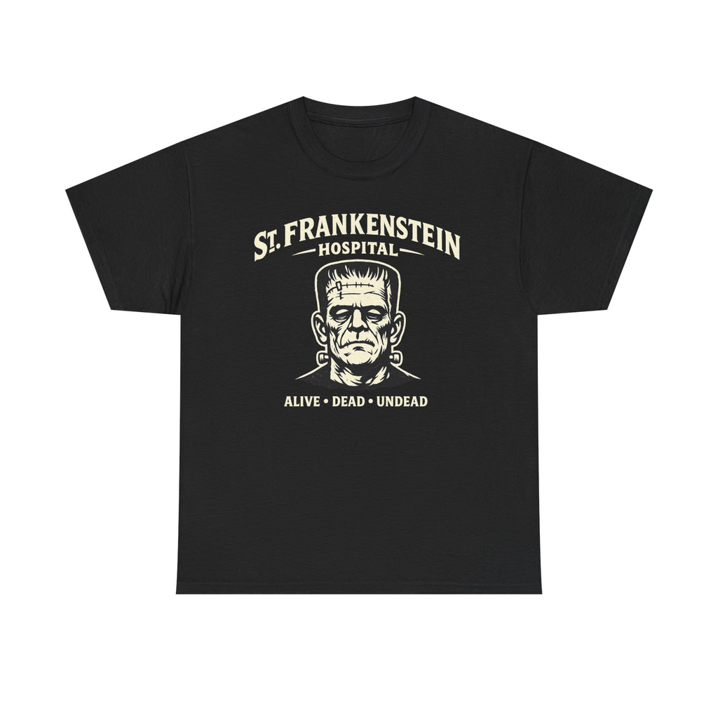 Frankenstein Hospital T-Shirt — "St. Frankenstein Hospital: Alive • Dead • Undead" Halloween Tee