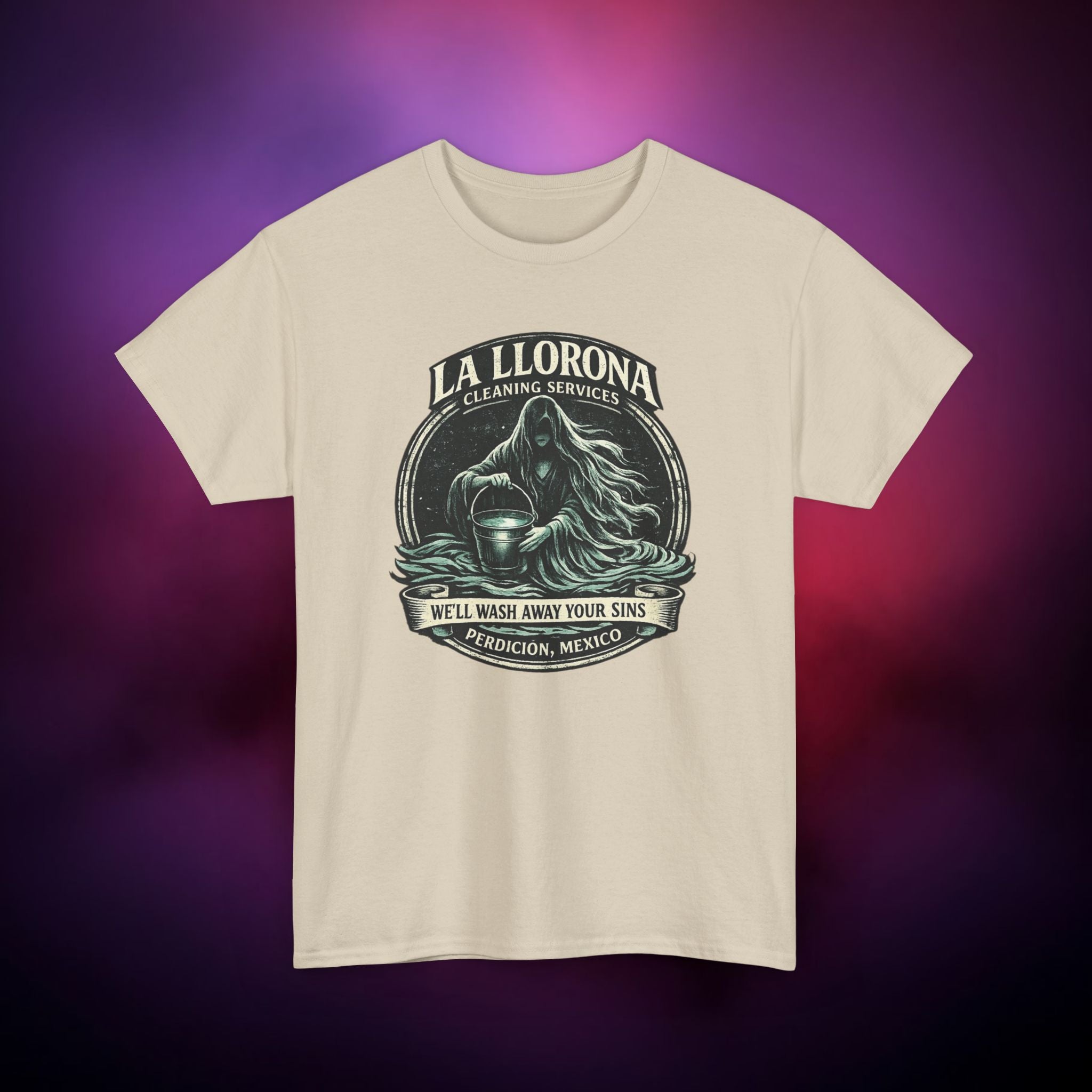 La Llorona Cleaning Services T-Shirt – Mexican Folklore Horror Tee | Gothic Ghost Legend Shirt | Dark Humor Urban Legend Graphic