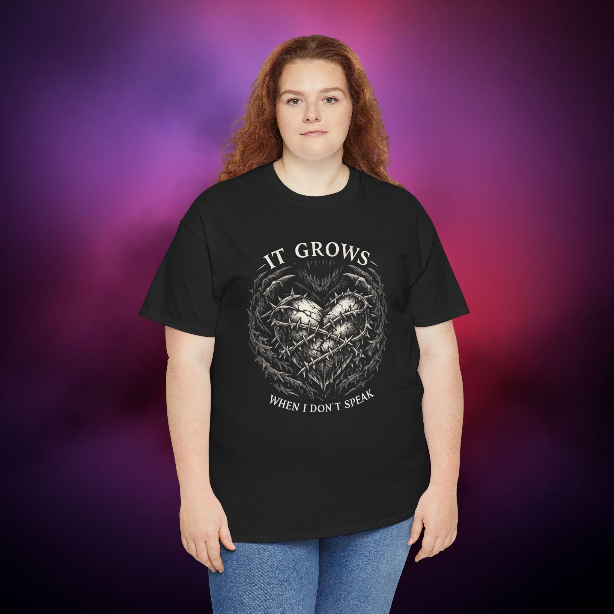 It Grows When I Don’t Speak T-Shirt – Emotional Gothic Heart Tee | Dark Grief Expression Shirt | Mental Health Awareness Horror Aesthetic