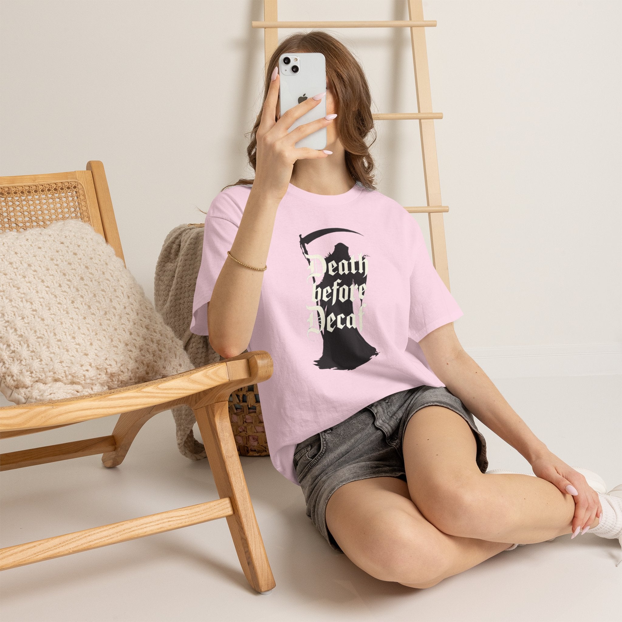 Death Before Decaf Grim Reaper T-Shirt – Funny Gothic Coffee Tee | Dark Humor Horror Shirt | Death Coffee Lover Graphic Tee