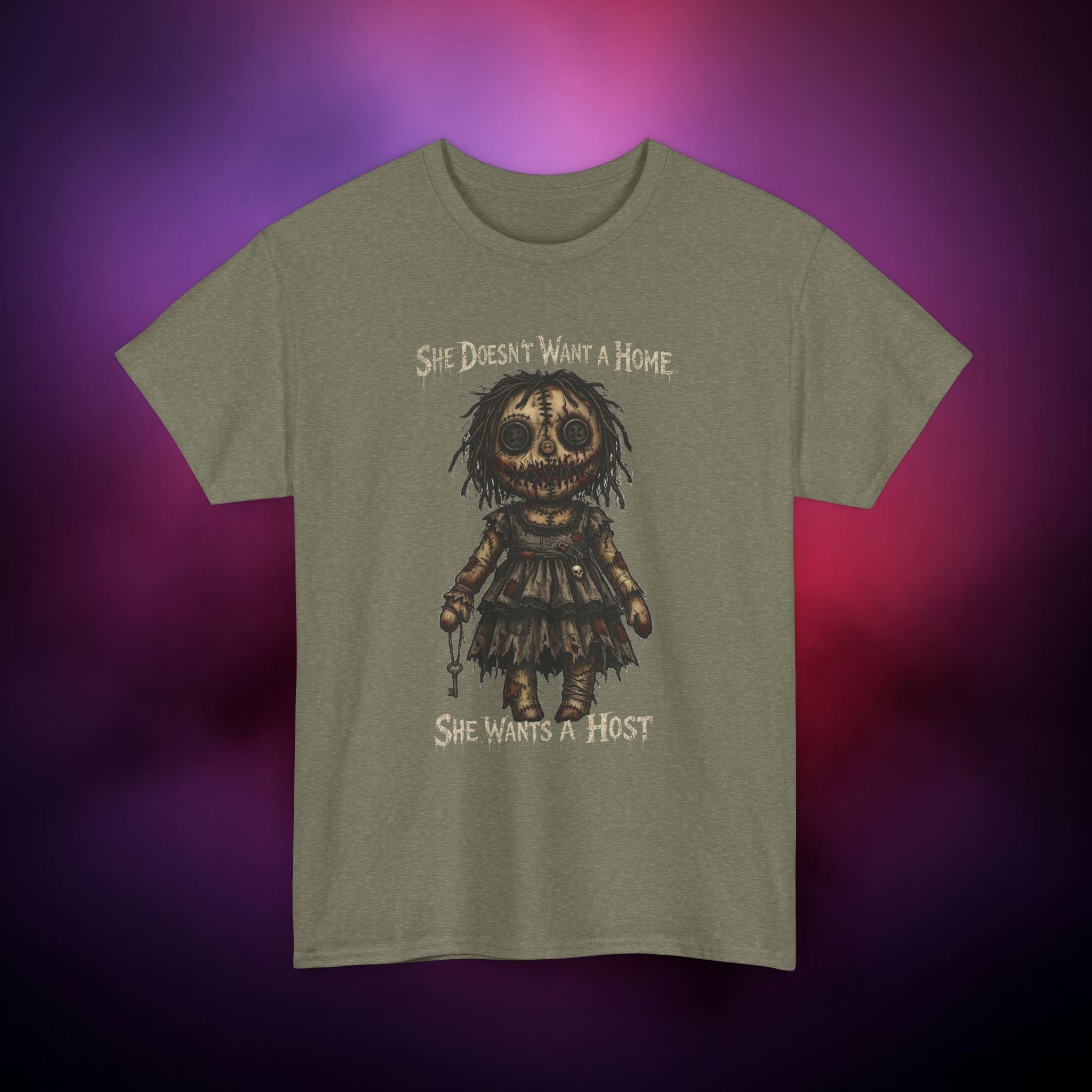 She Wants a Host Horror T‑Shirt – Creepy Possessed Doll Nightmare