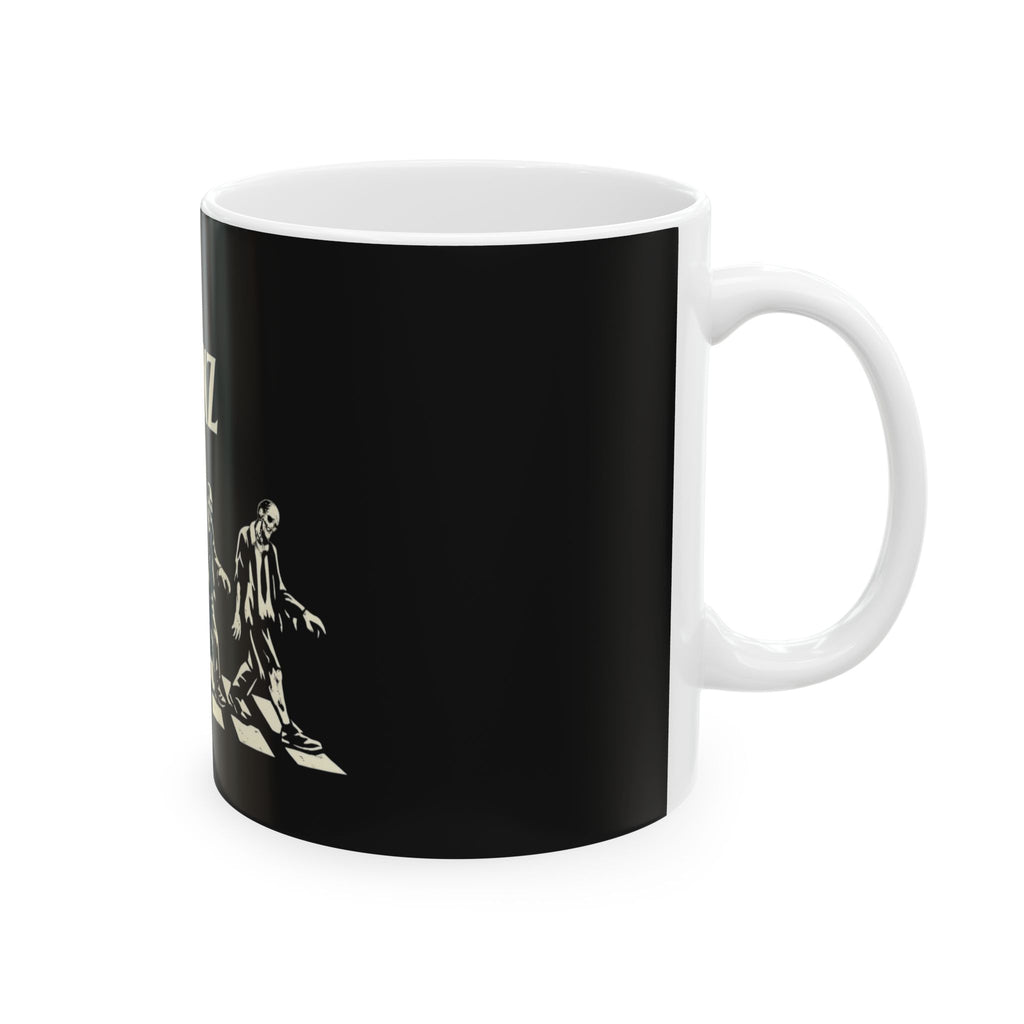 Brainz Zombie Crossing Ceramic Mug — Funny Halloween Coffee Cup (11oz)