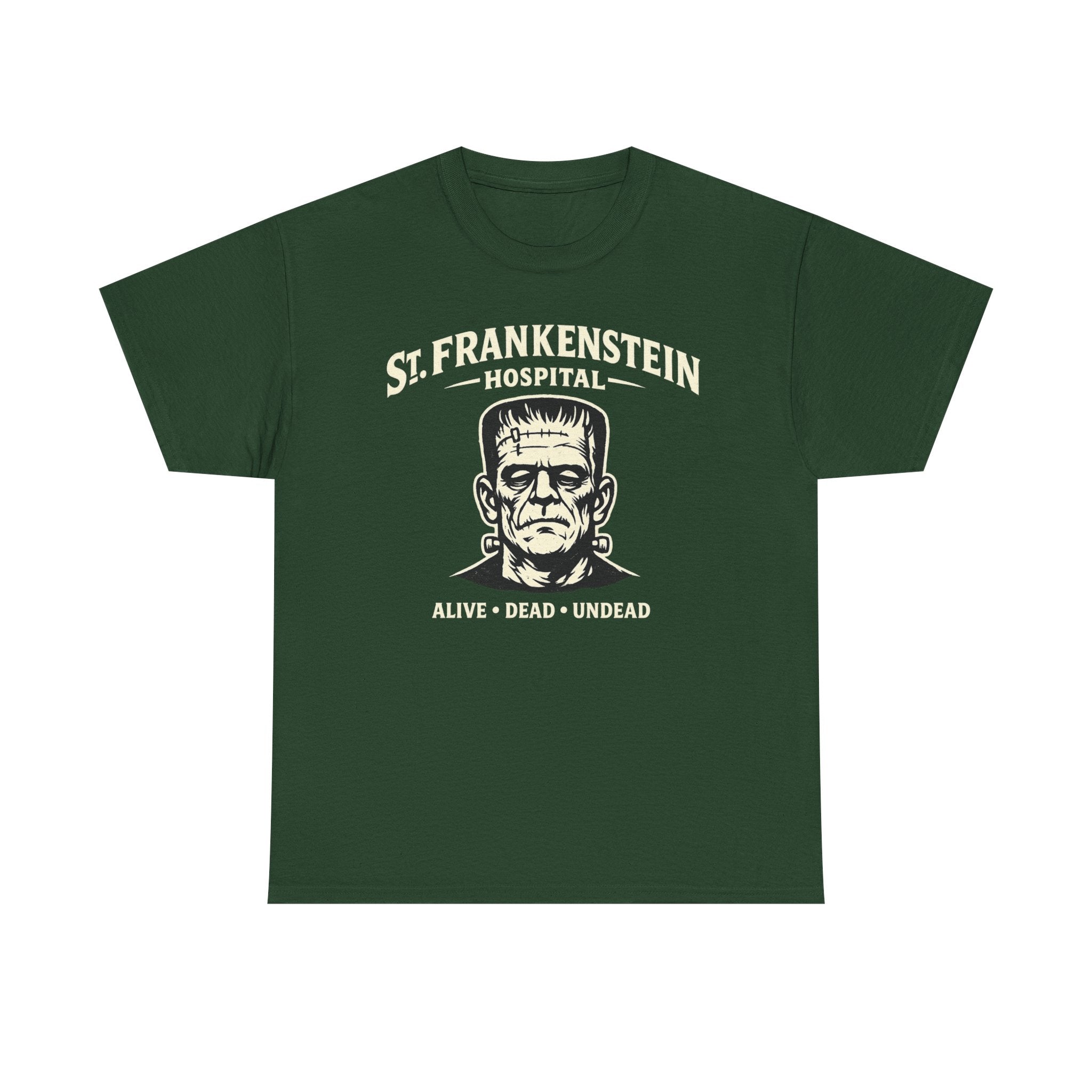 Frankenstein Hospital T-Shirt — "St. Frankenstein Hospital: Alive • Dead • Undead" Halloween Tee