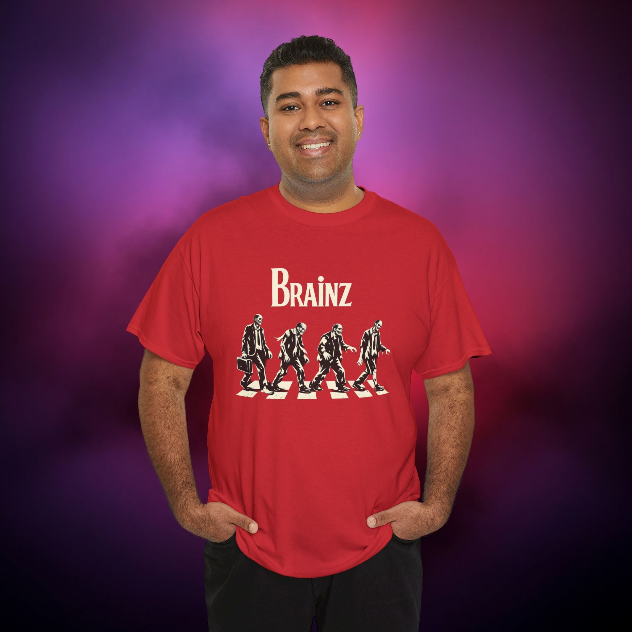Brainz Zombie Crossing T-Shirt – Horror Parody Tee | Gothic Undead Street Art Shirt | Funny Dark Halloween Graphic Tee