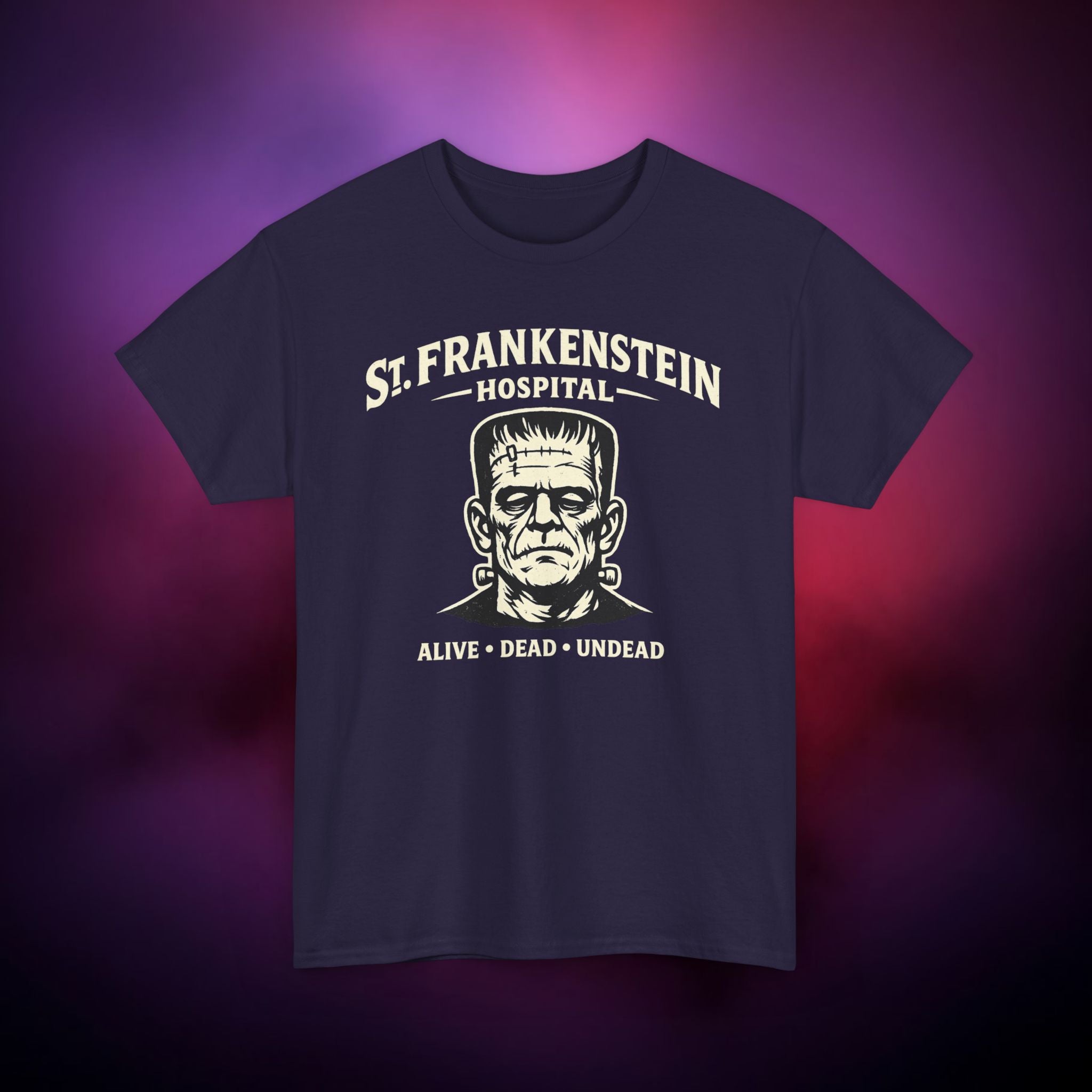 Frankenstein Hospital T-Shirt — "St. Frankenstein Hospital: Alive • Dead • Undead" Halloween Tee