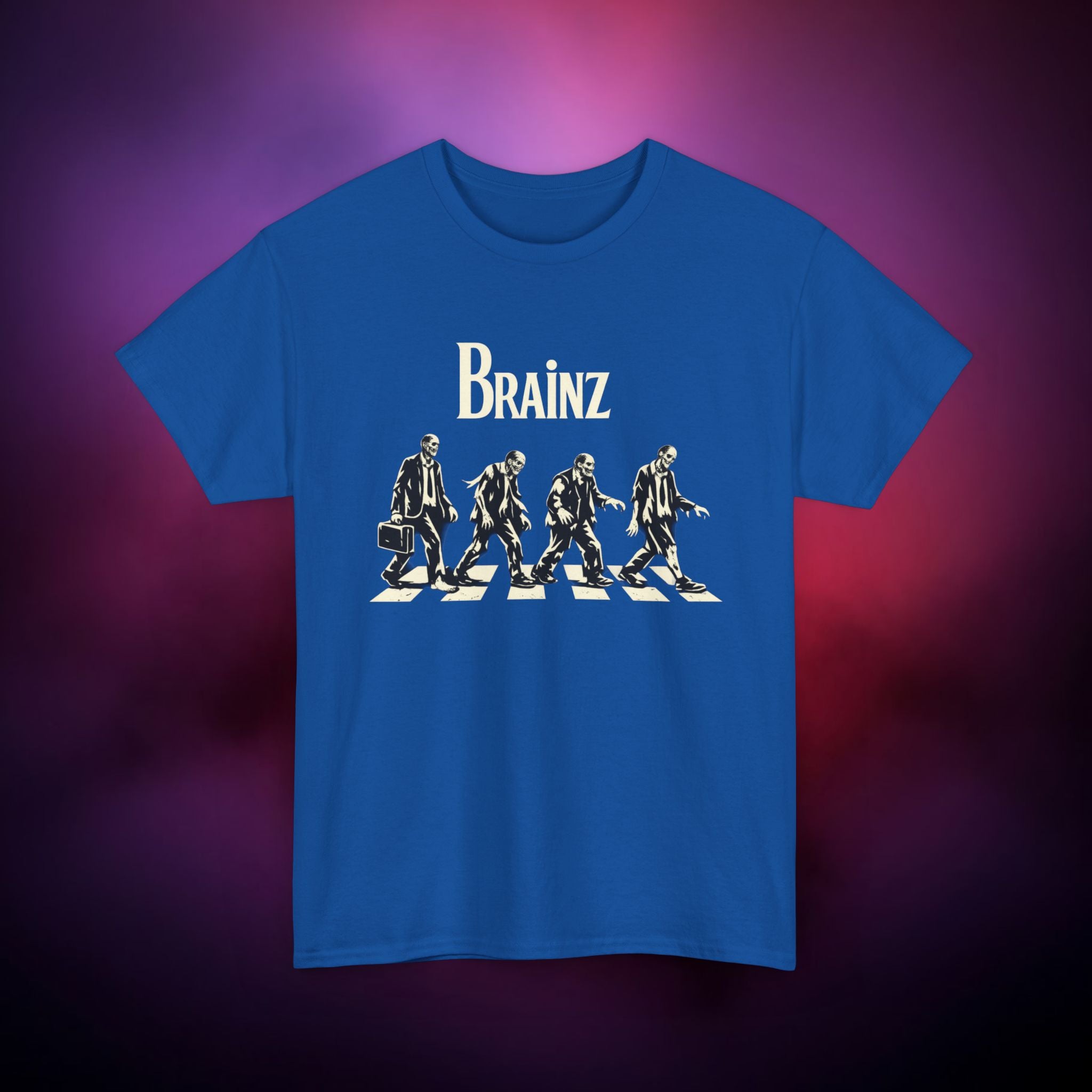 Brainz Zombie Crossing T-Shirt – Horror Parody Tee | Gothic Undead Street Art Shirt | Funny Dark Halloween Graphic Tee