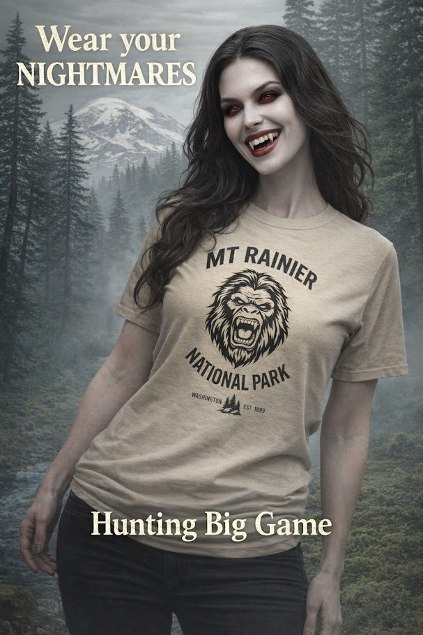 Bigfoot Mount Rainier T‑Shirt – Pacific Northwest Cryptid | Vintage National Park Style